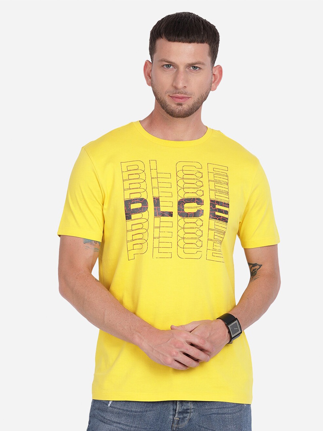 

883 Police Men Yellow Printed T-shirt
