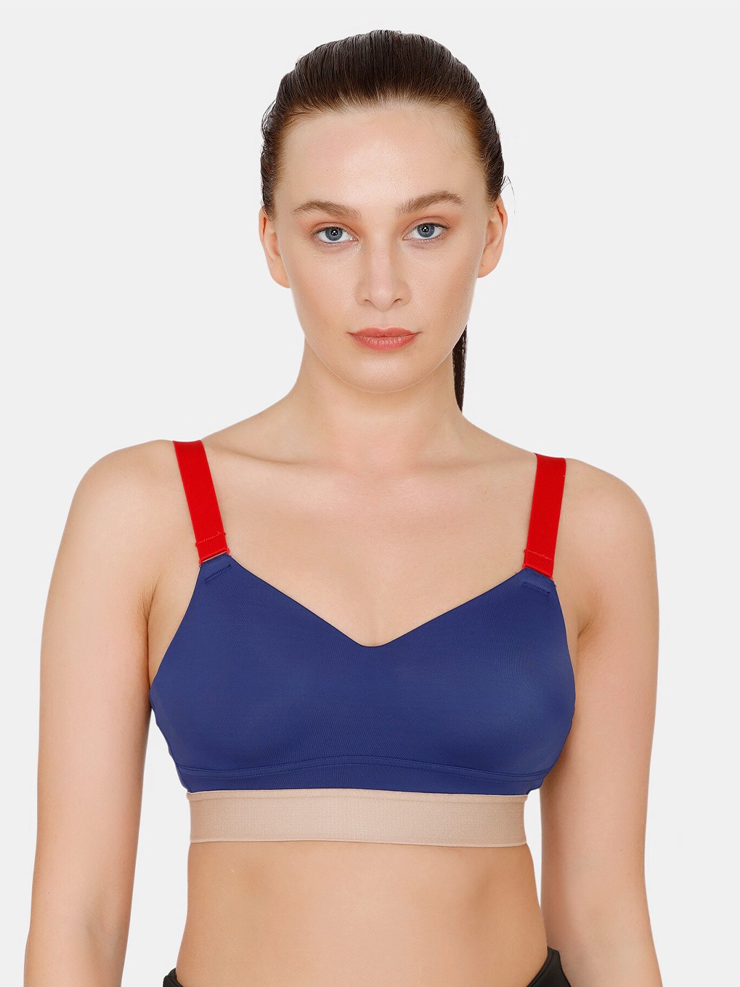 Zelocity by Zivame Navy Blue Solid Full Coverage Non Wired Non Padded Sports Bra