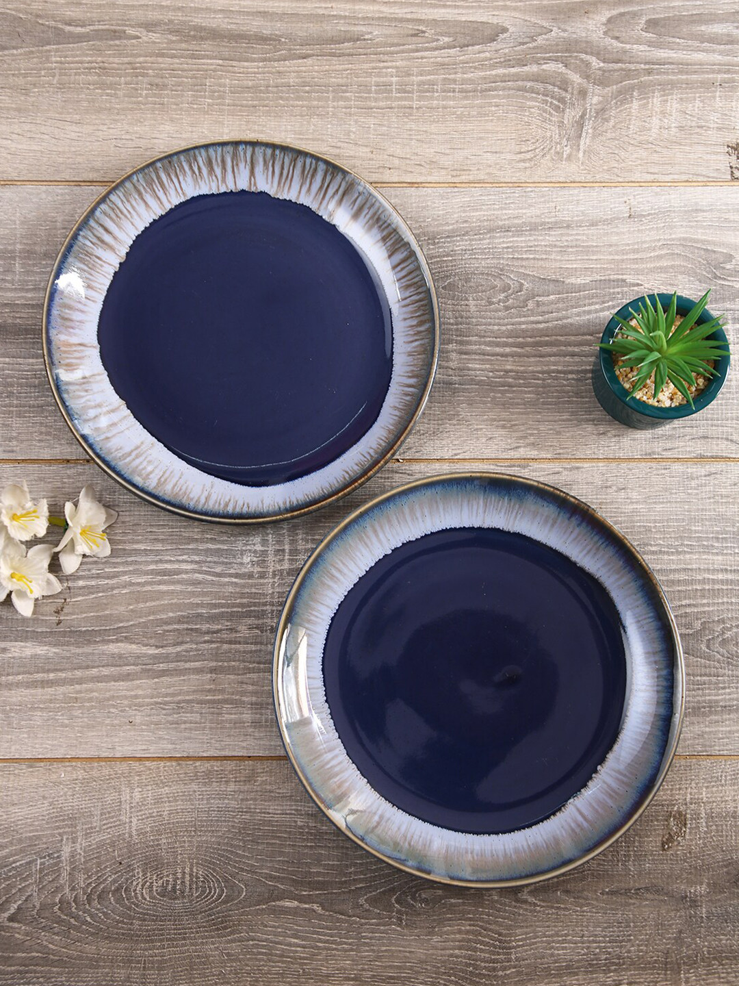 

Aapno Rajasthan Blue & White 2 Pieces Textured Ceramic Glossy Plates