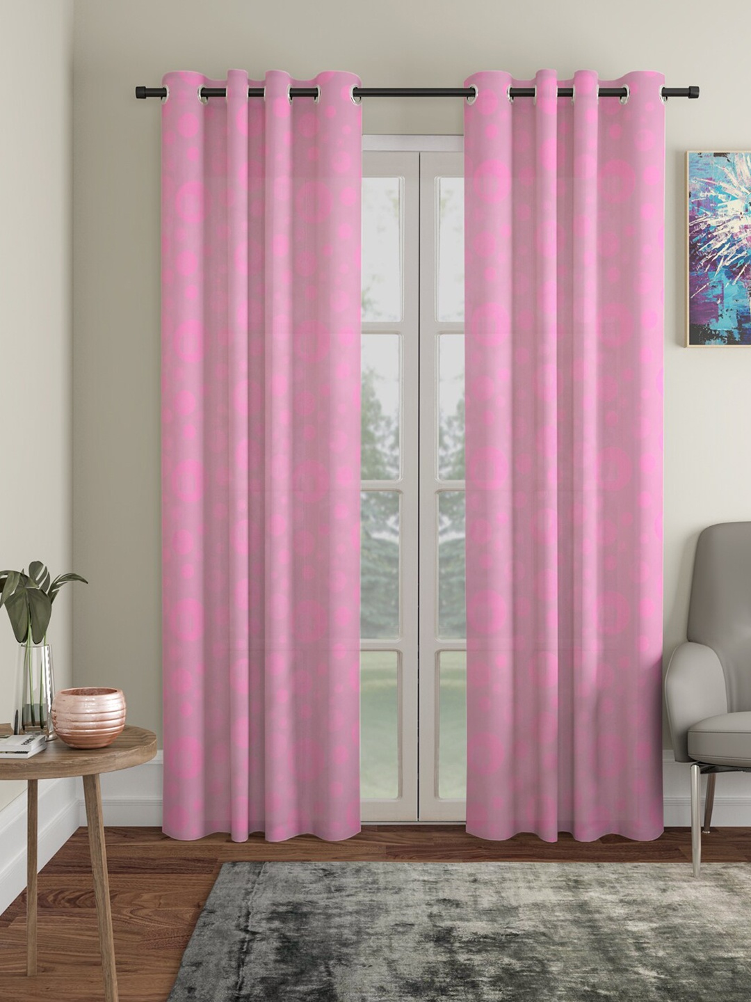 

HOSTA HOMES Pink Set of 2 Geometric Door Curtain