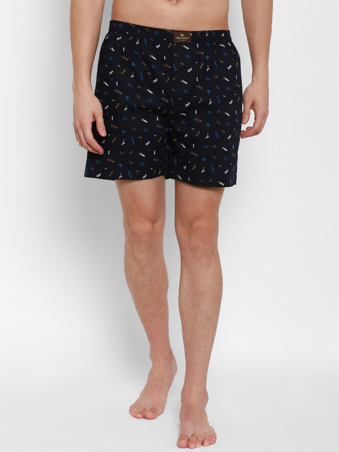 

cape canary Men Navy Blue & White Printed Pure Cotton Boxers CCAMBXGREENHELLO