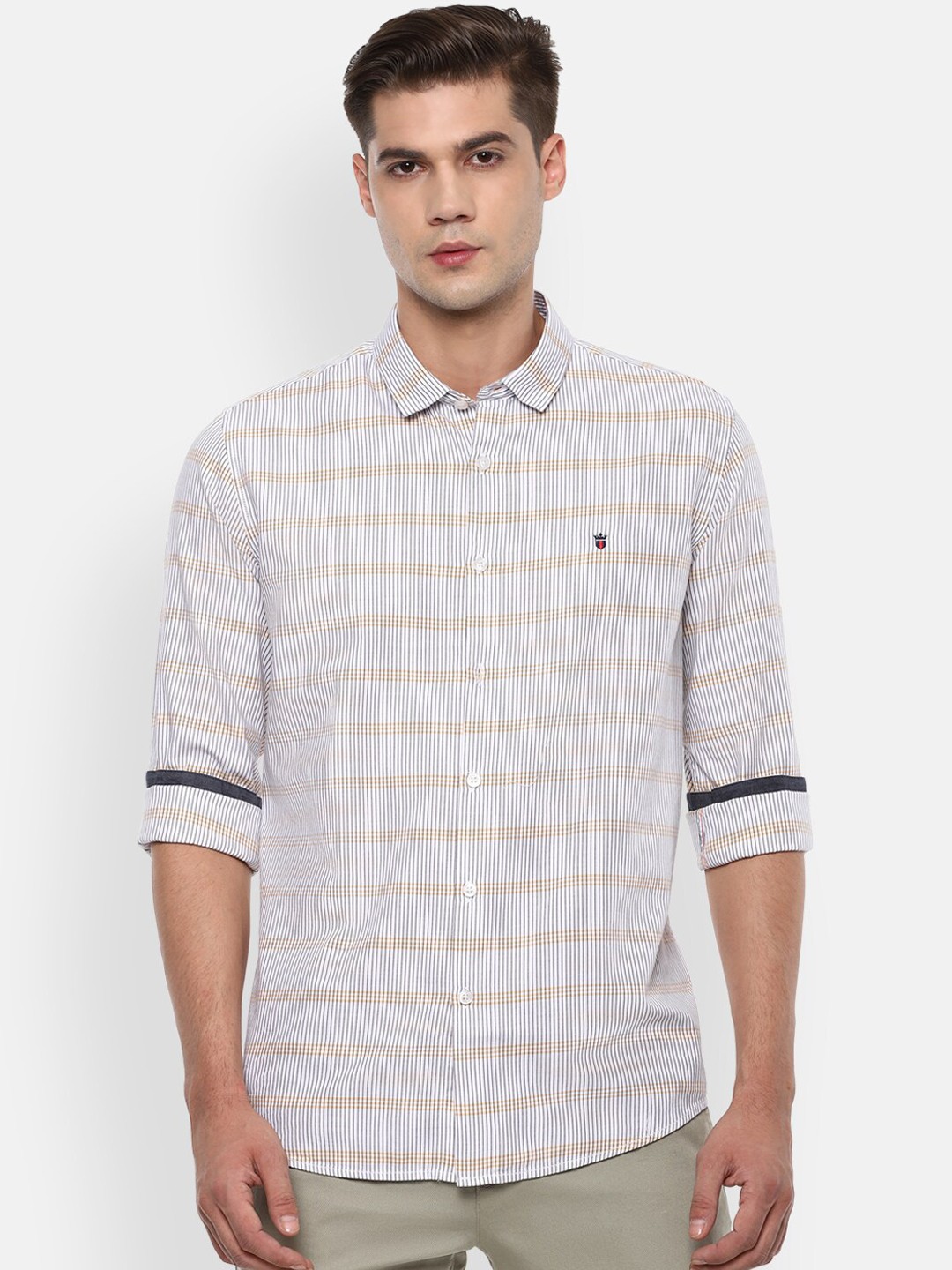 

Louis Philippe Jeans Men White Slim Fit Striped Casual Shirt