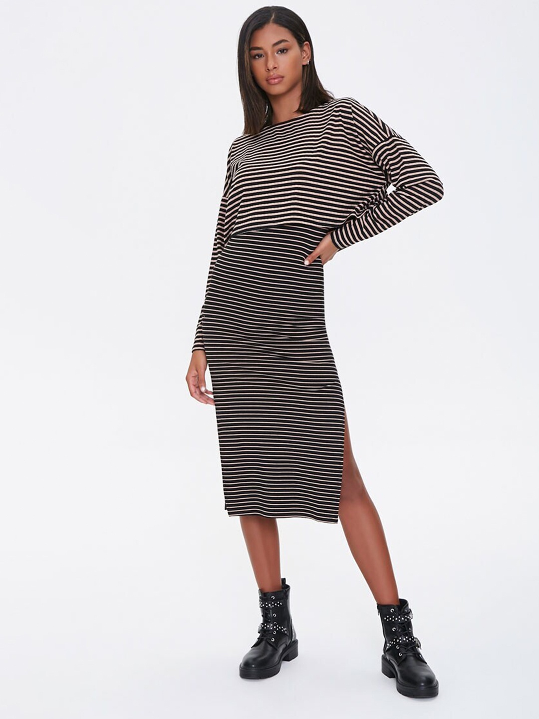 

FOREVER 21 Black & White Striped Midi Co-ordinate Sets