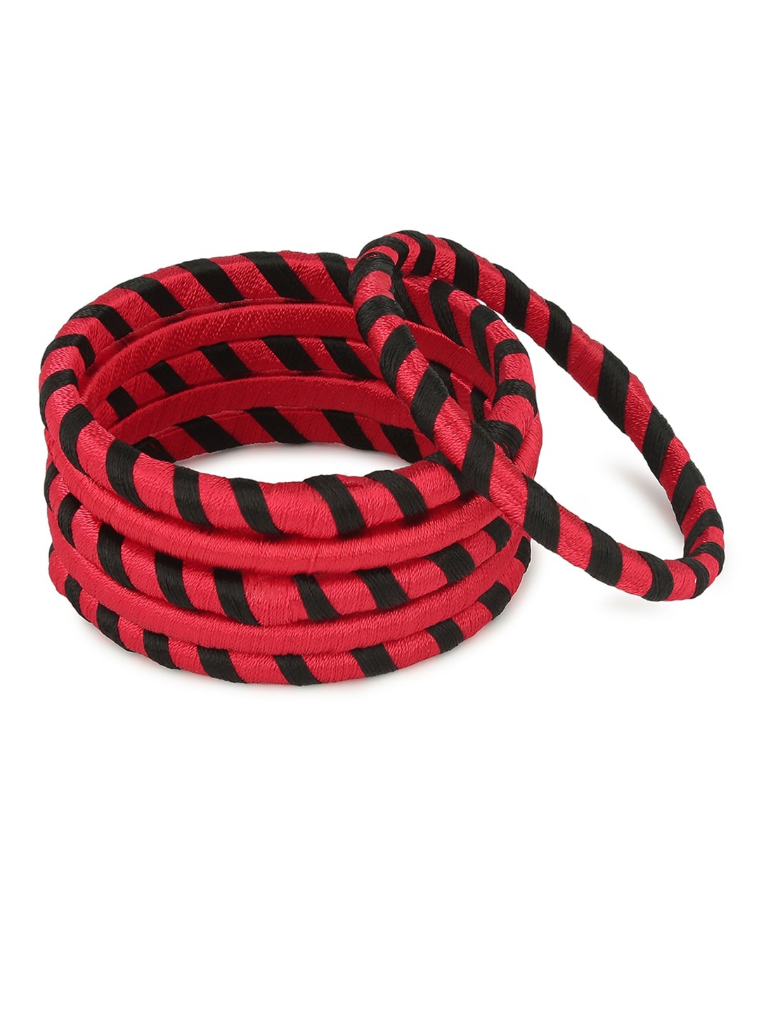 

AKSHARA Set Of 6 Red & Black Silk Thread Handcrafted Bangles