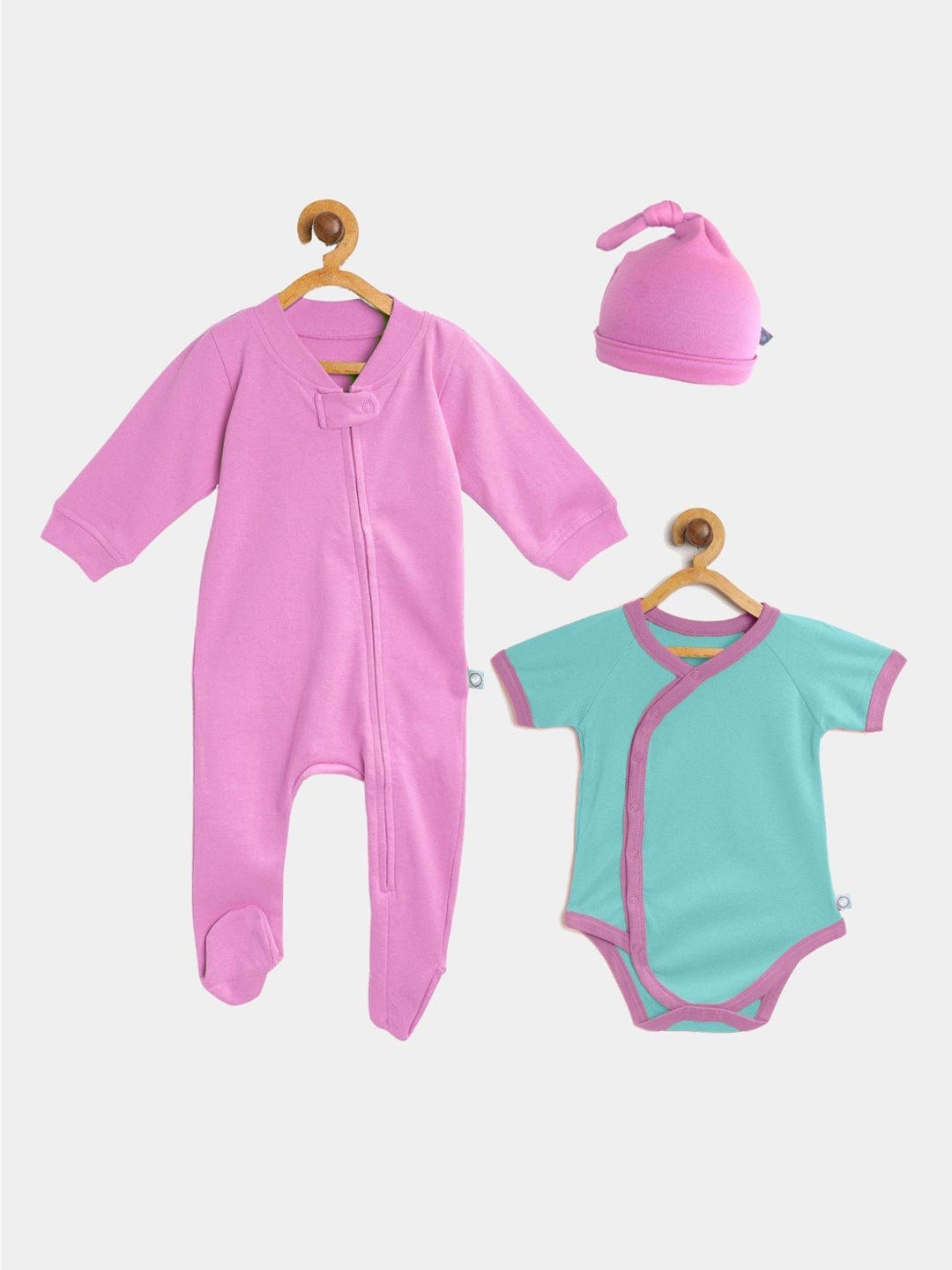 

cherrytoes Infants Set of 3 Pure Cotton Sleepsuit, Pink