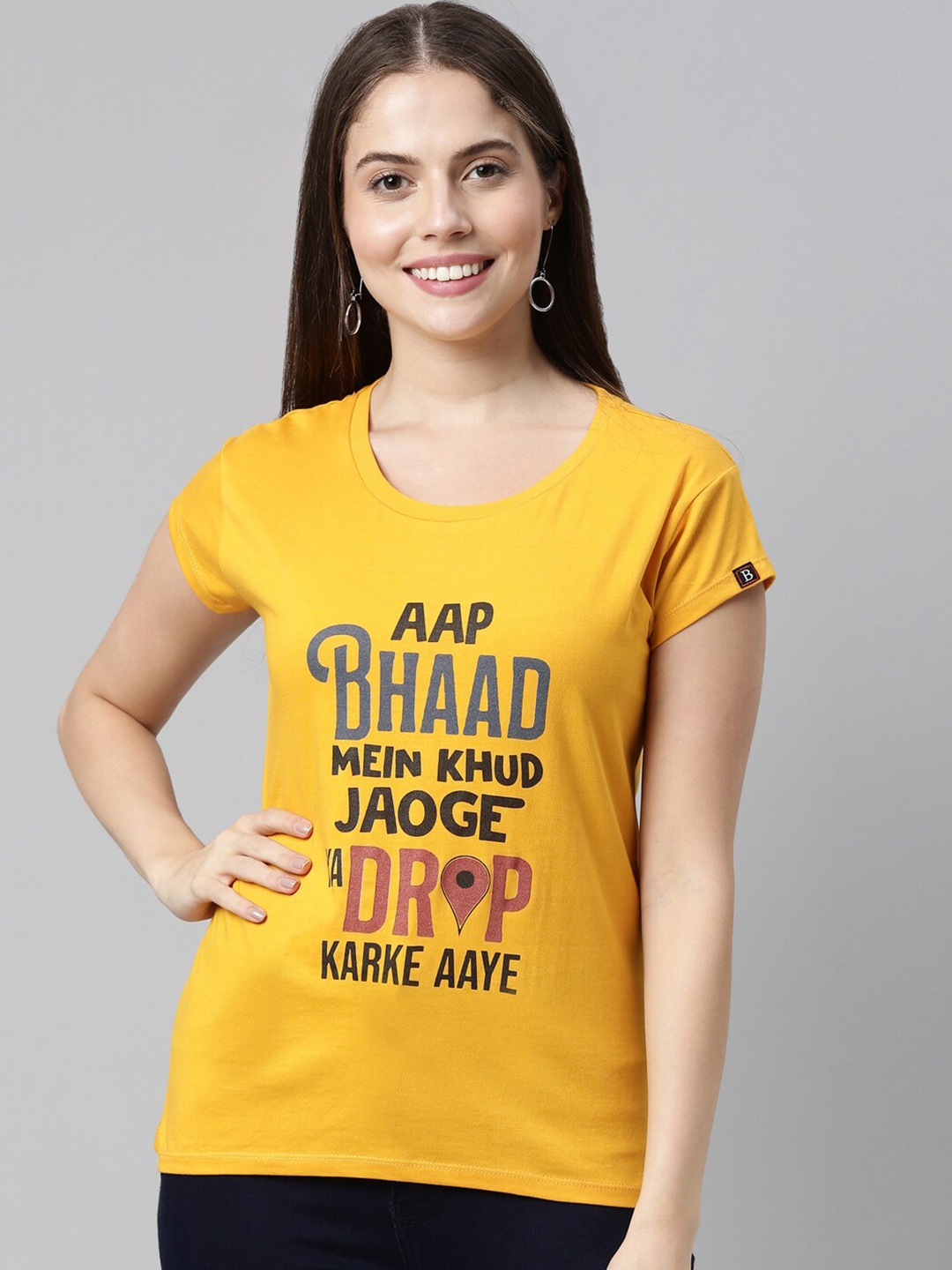

Bushirt Women Mustard Typography Printed T-shirt