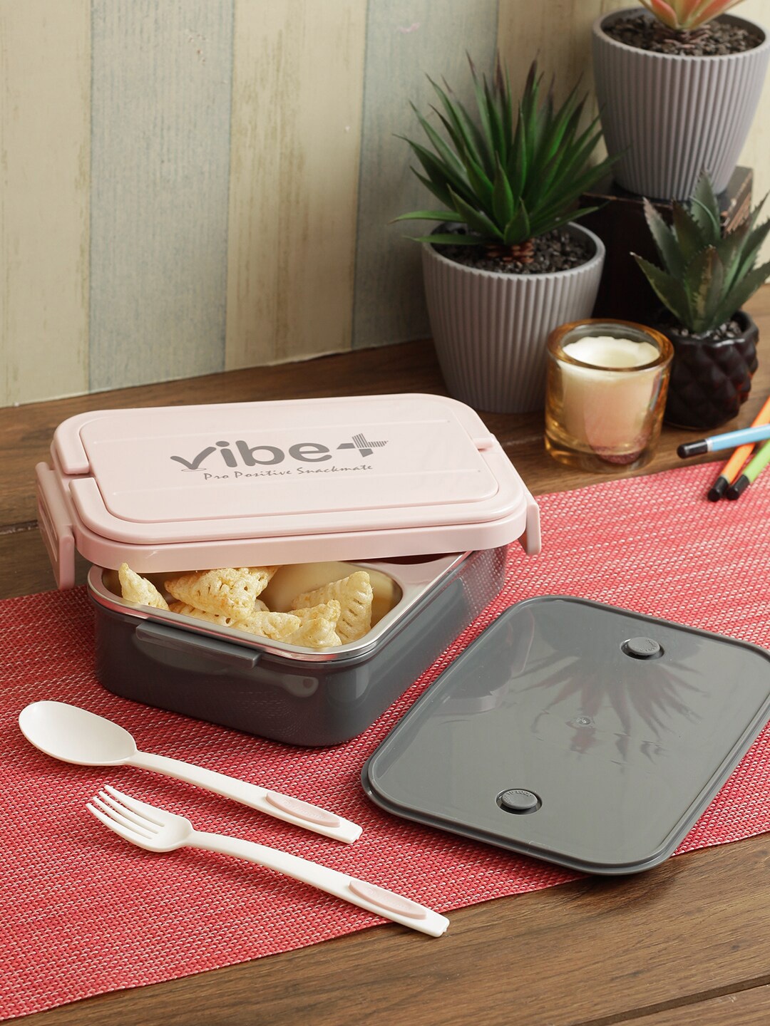 

Vibe Plus Pink & Grey Colourblocked Stainless Steel Lunch Box