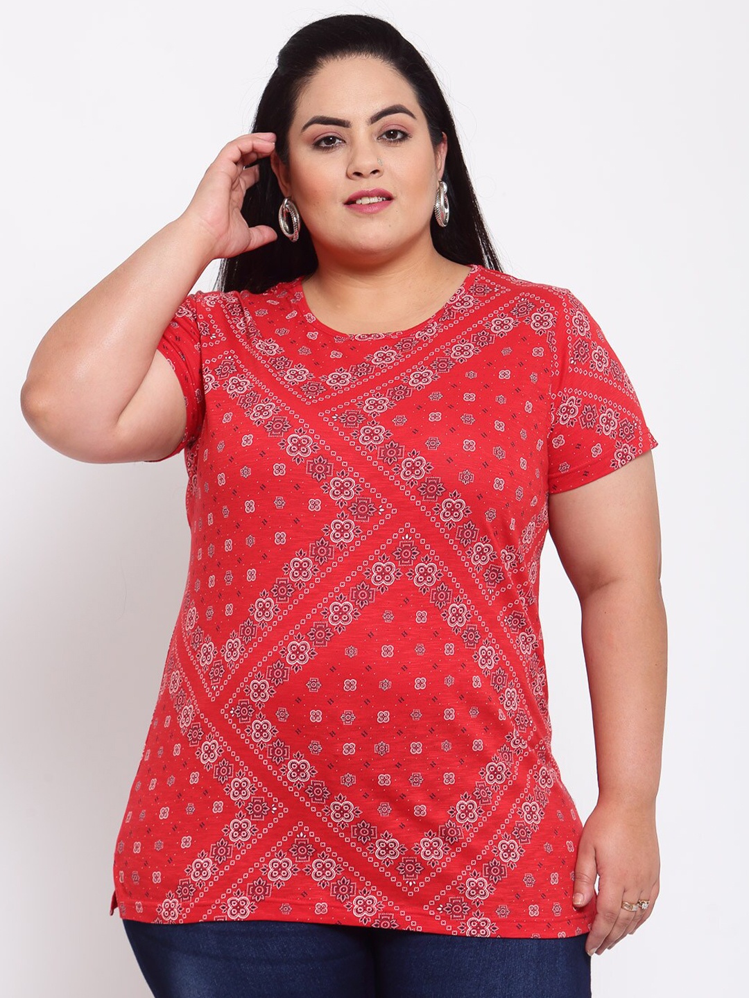 

plusS Women Red Printed T-shirt