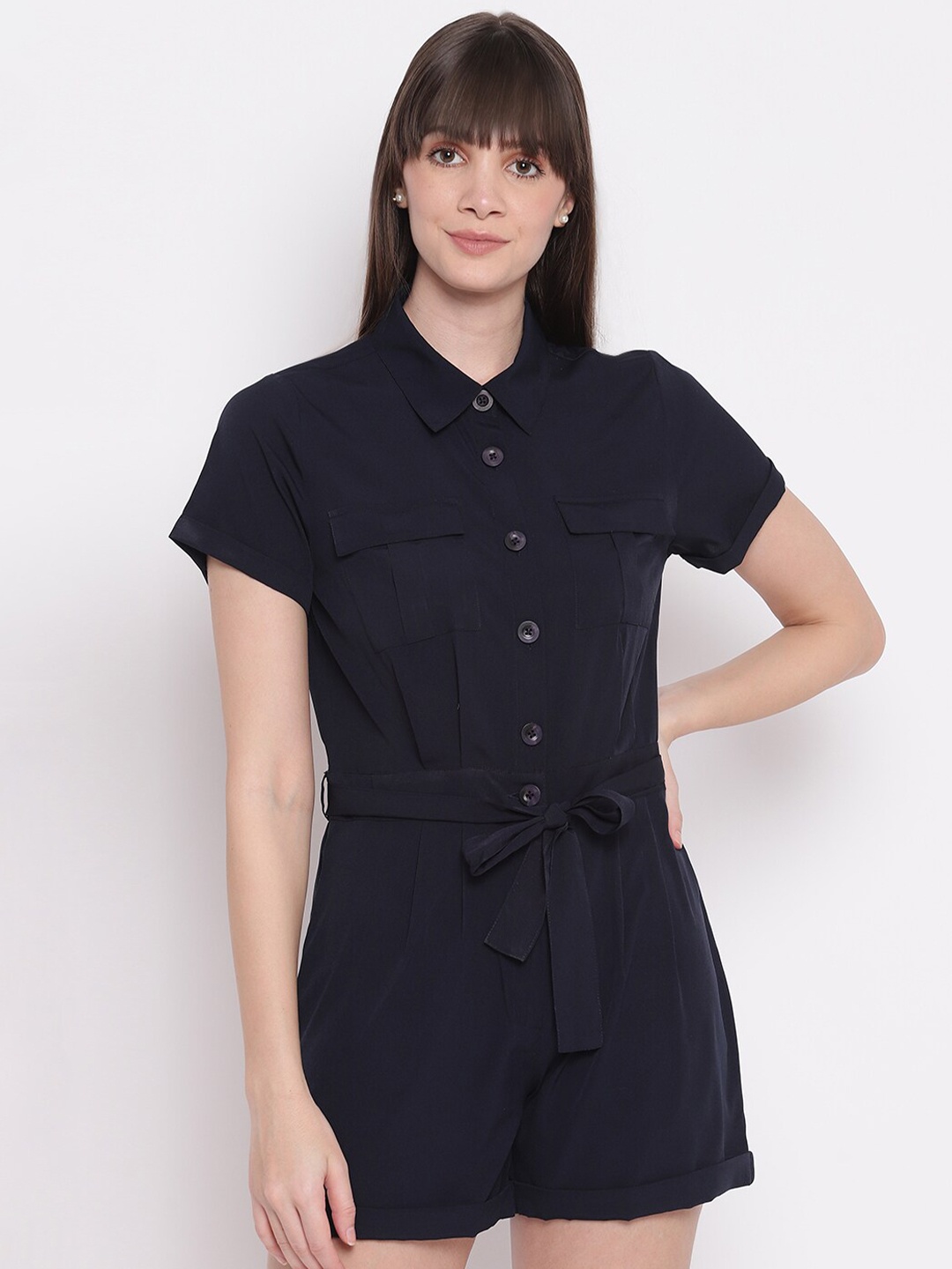 

sandy AND ritz Navy Blue Solid Jumpsuit