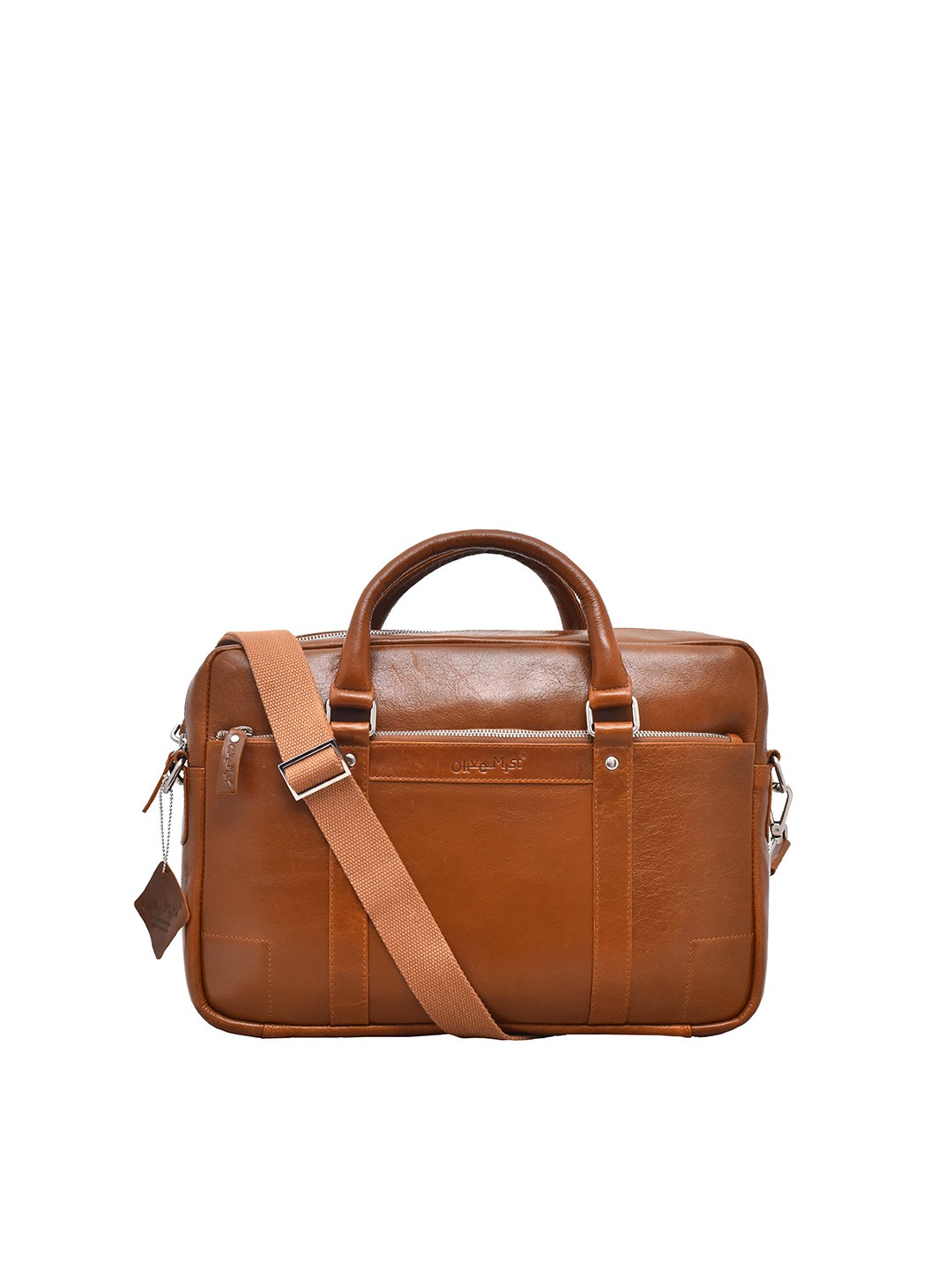 

OLIVE MIST Unisex Brown Textured Leather Laptop Bag
