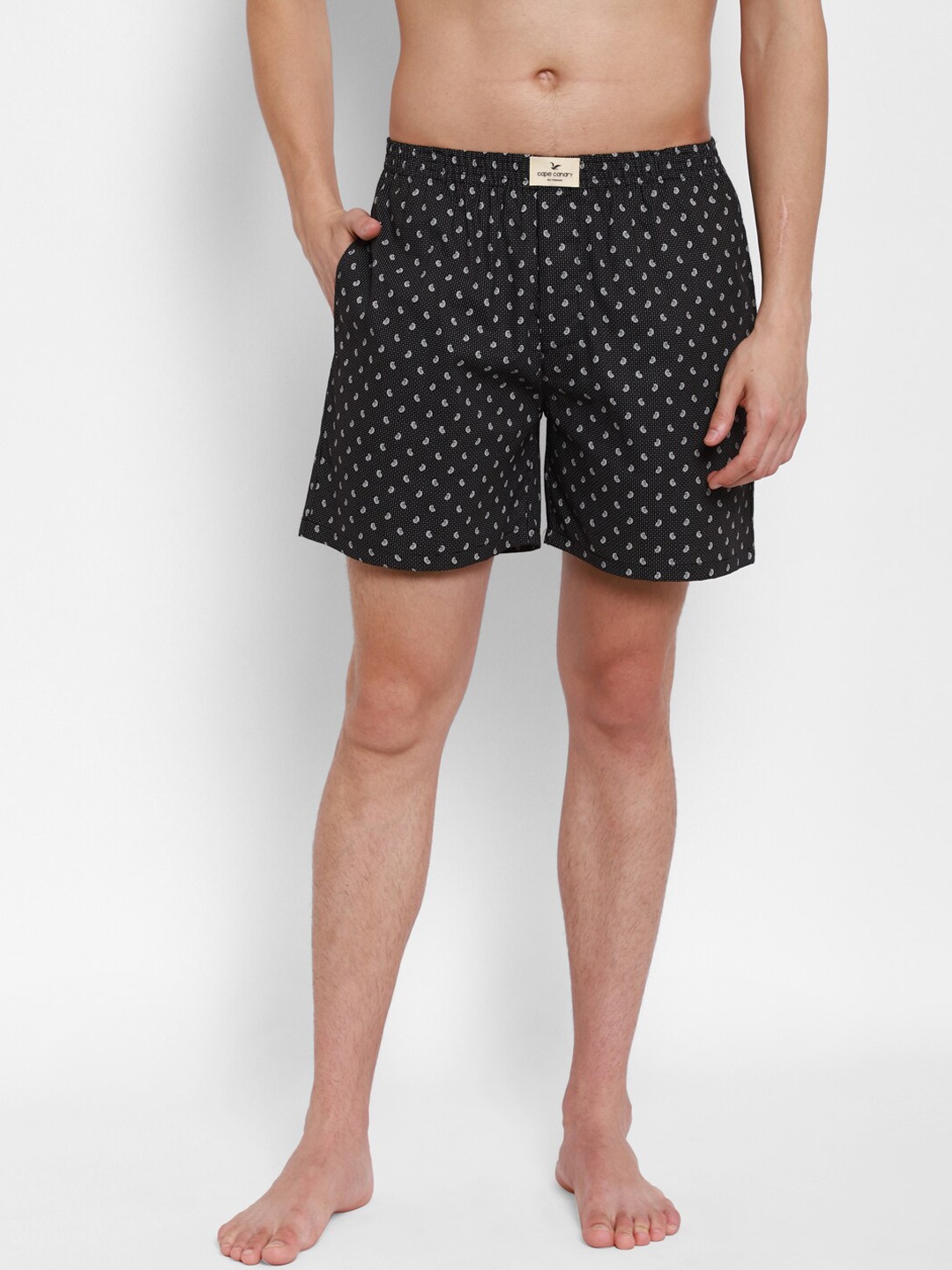 

cape canary Men Black & White Printed Cotton Boxers CCAMBXDOTMNGOBLK