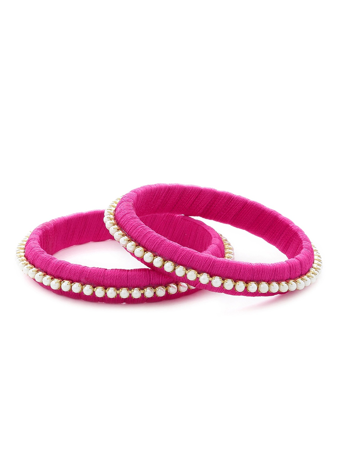 

AKSHARA Set Of 2 Pink White Beaded Handcrafted Bangles