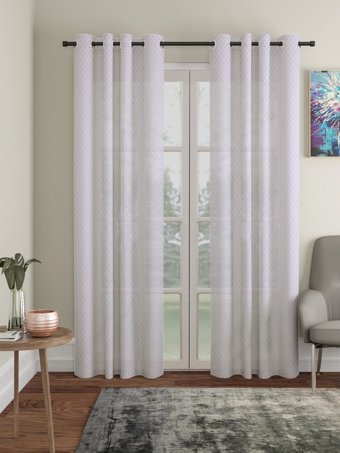 

HOSTA HOMES White Set of 2 Geometric Door Curtain