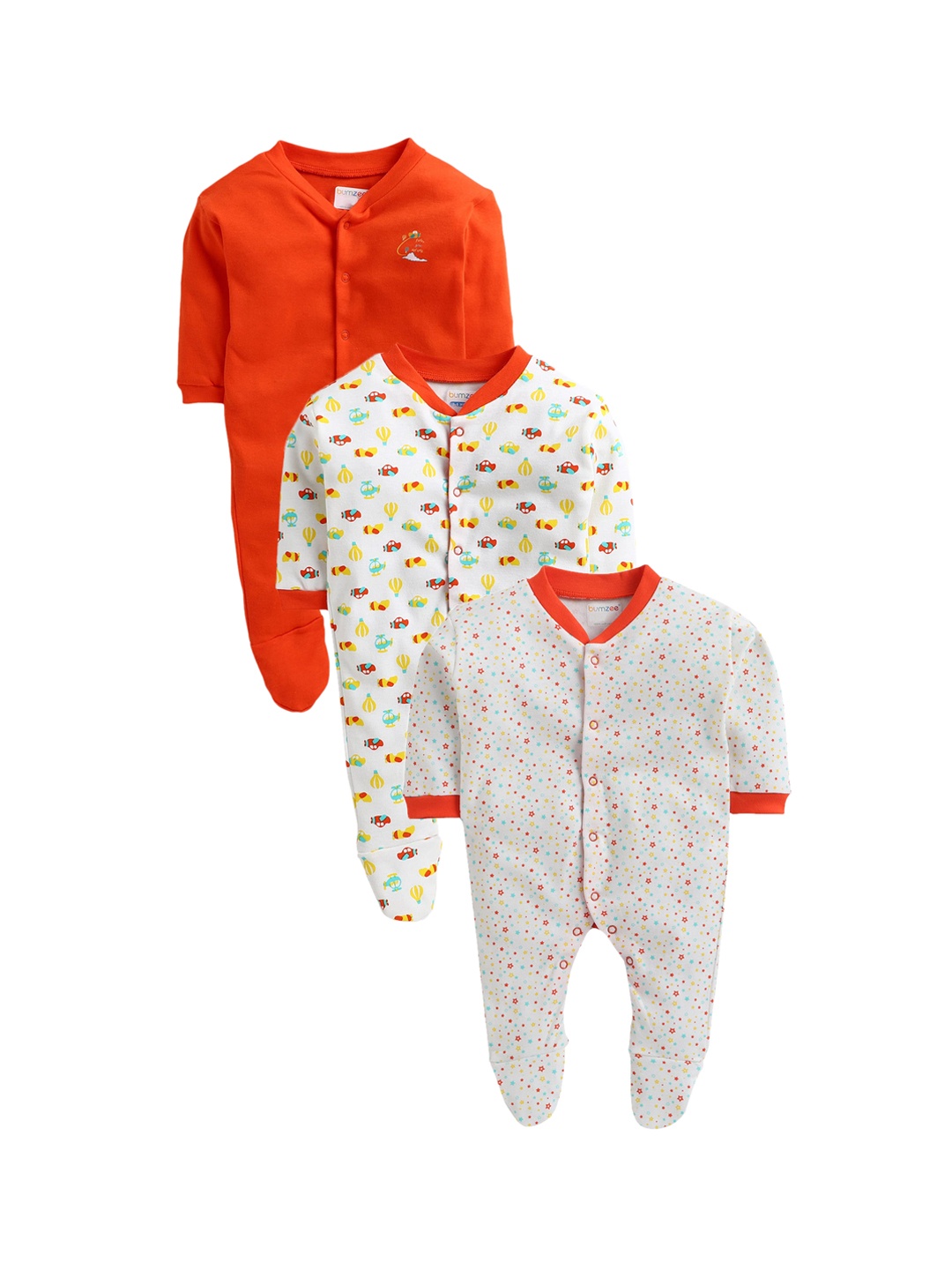 

BUMZEE Newborn Boys Pack Of 3 Cotton Sleepsuits, Orange