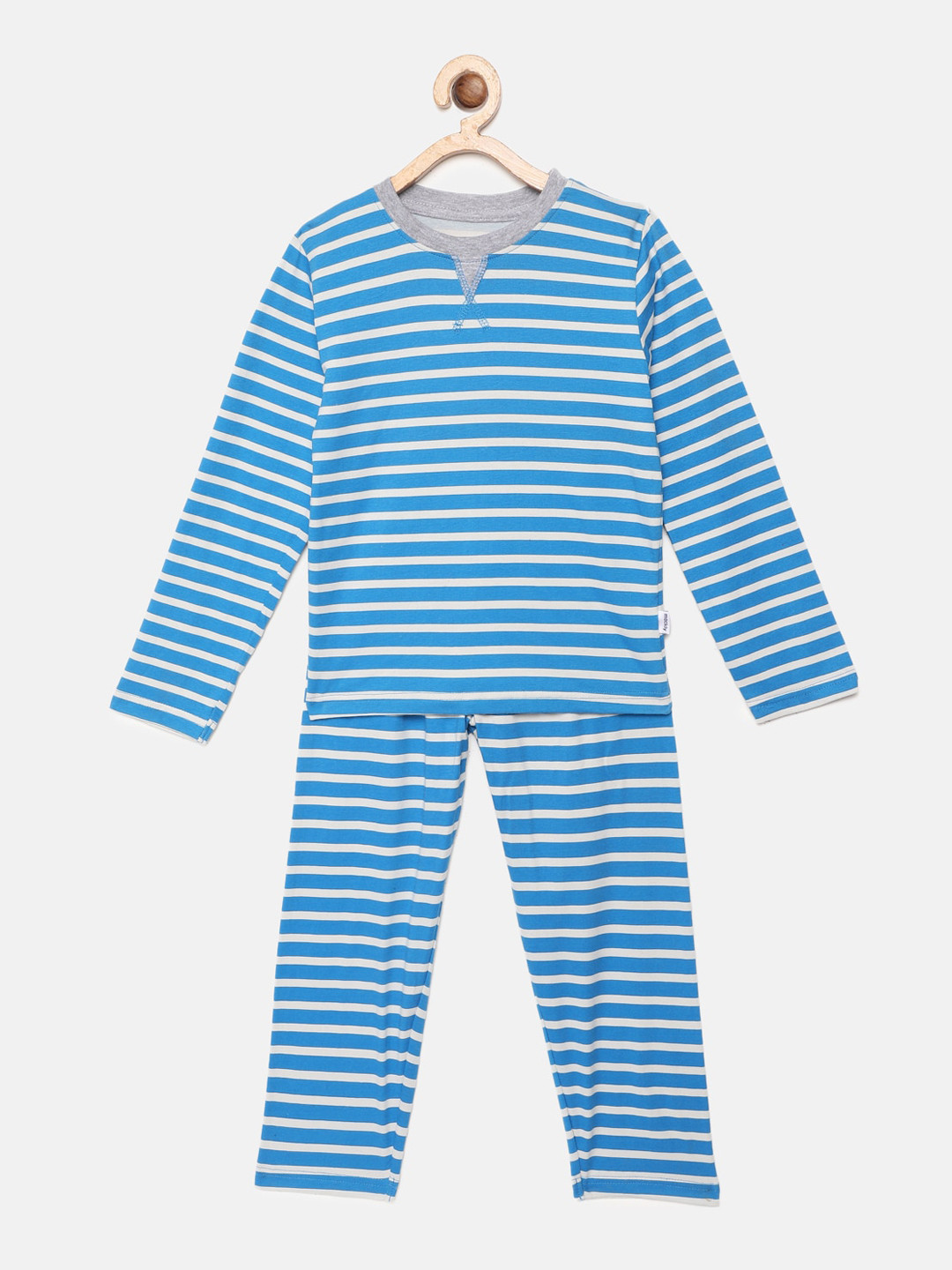 

mackly Boys Blue & White Striped Night suit