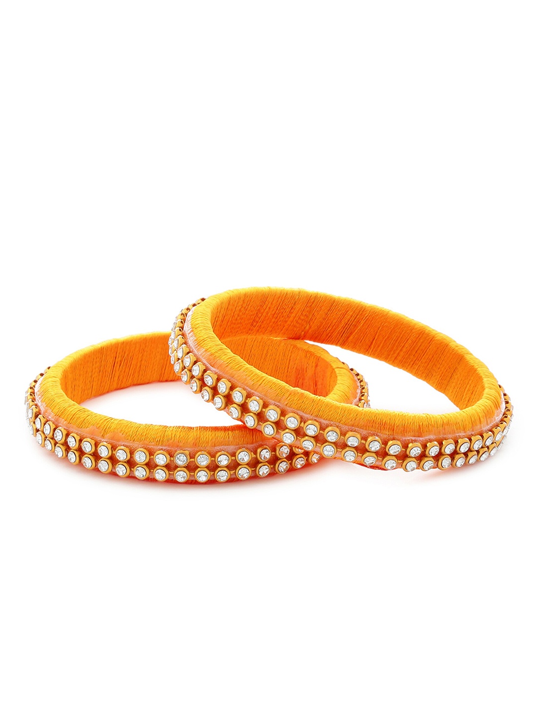

AKSHARA Girls Set Of 2 Gold-Coloured & White Stone-Studded Beaded Handcrafted Bangles