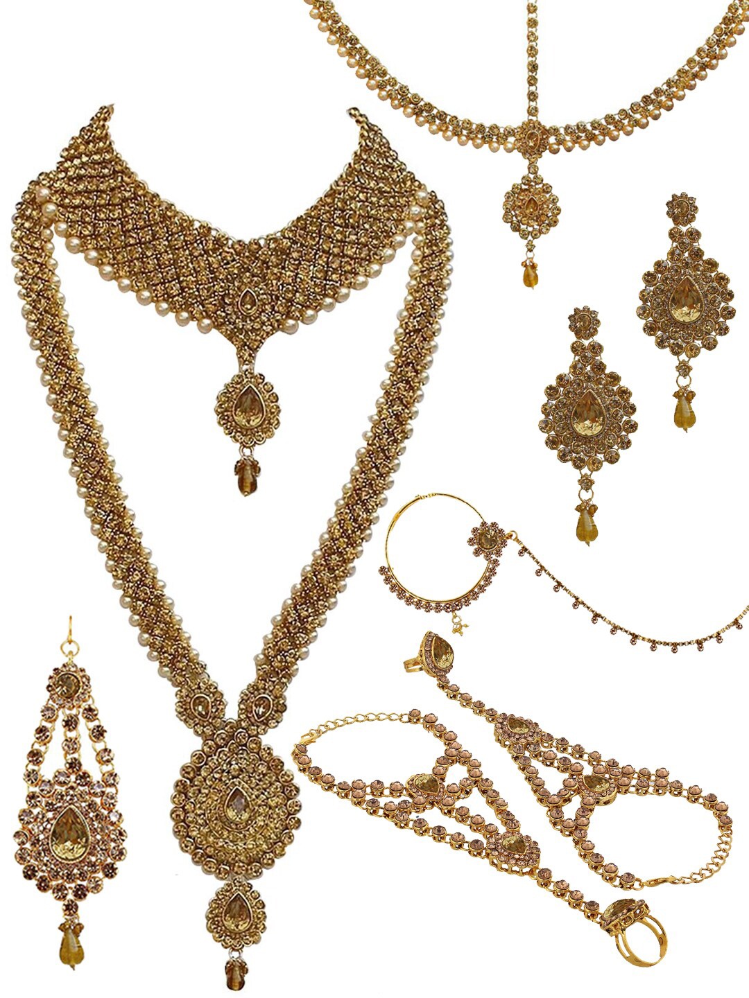 LUCKY JEWELLERY 18K Gold-Plated Gold-Toned Cubic Zirconia-Studded Jewellery Set
