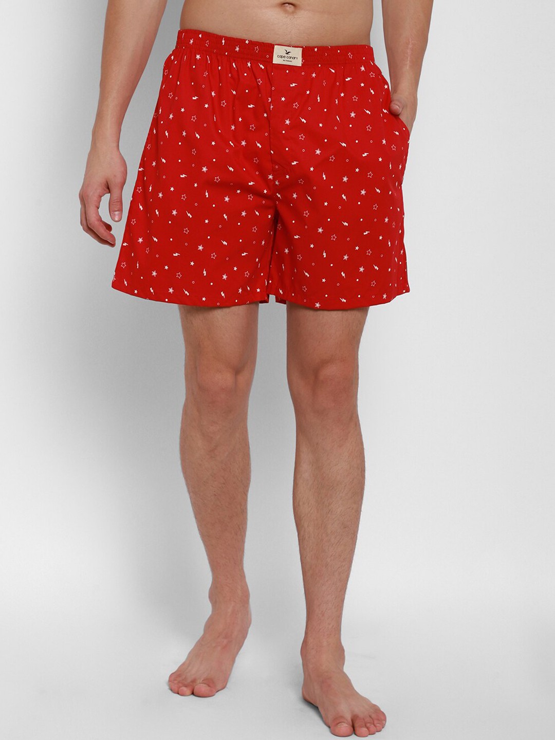 

cape canary Men Red & White Printed Cotton Boxers CCAMBXSTARLIGHTRED