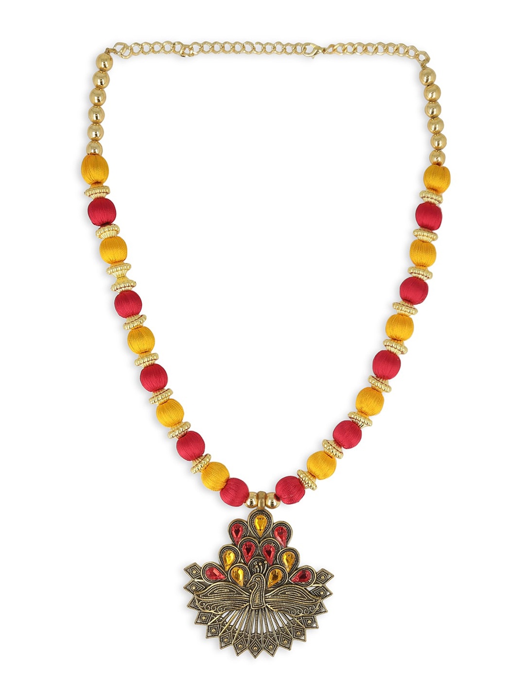 

AKSHARA Women Brass-Plated Gold-Toned & Red Handcrafted Pendant With Chain