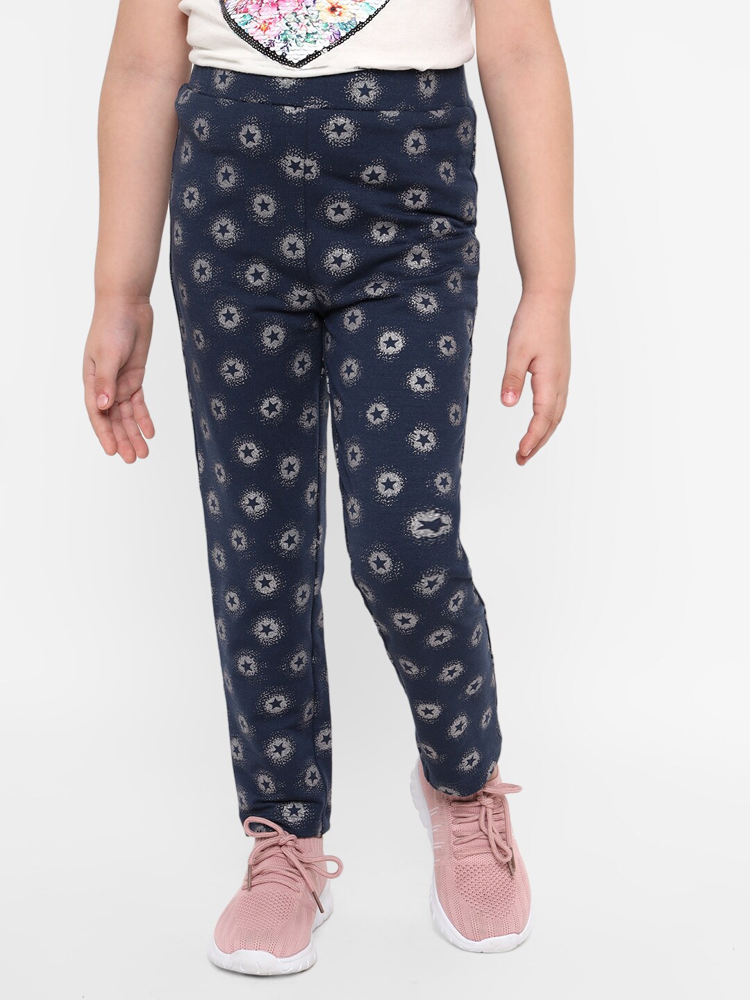 

Nauti Nati Girls Navy Blue Printed Pure Cotton Jeggings