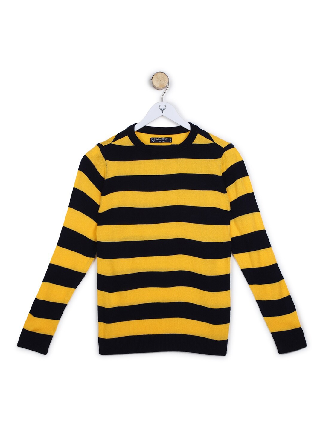

Allen Solly Junior Boys Yellow & Black Striped Pullover