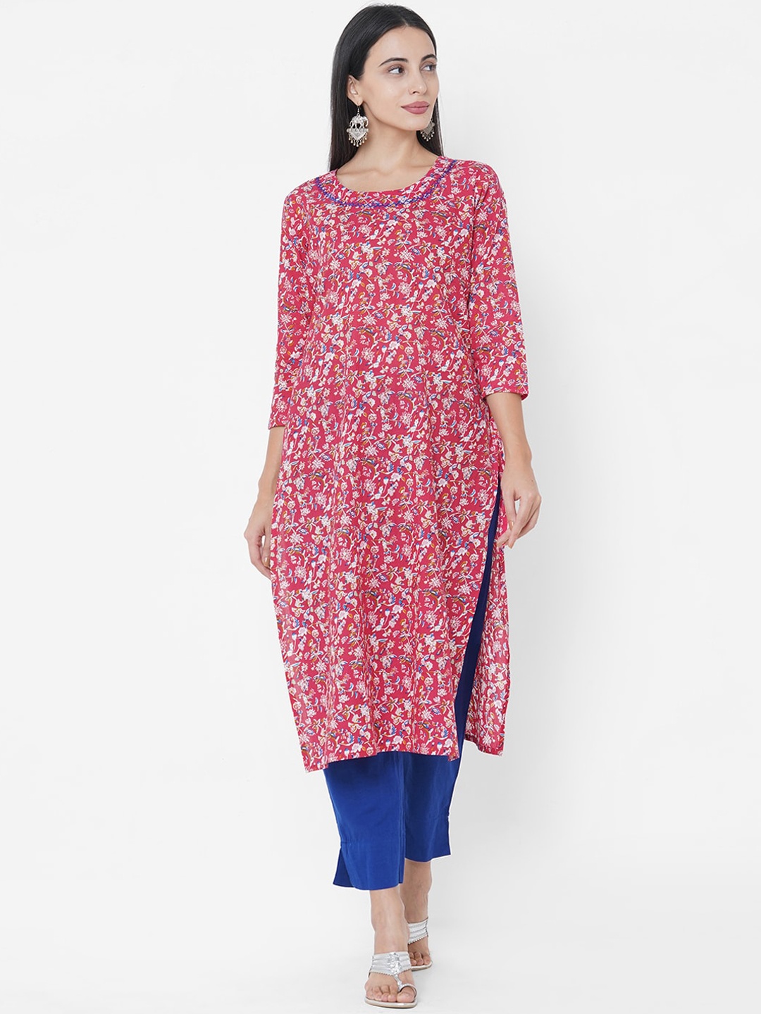 

FASHOR Women Pink Floral Printed Kurta