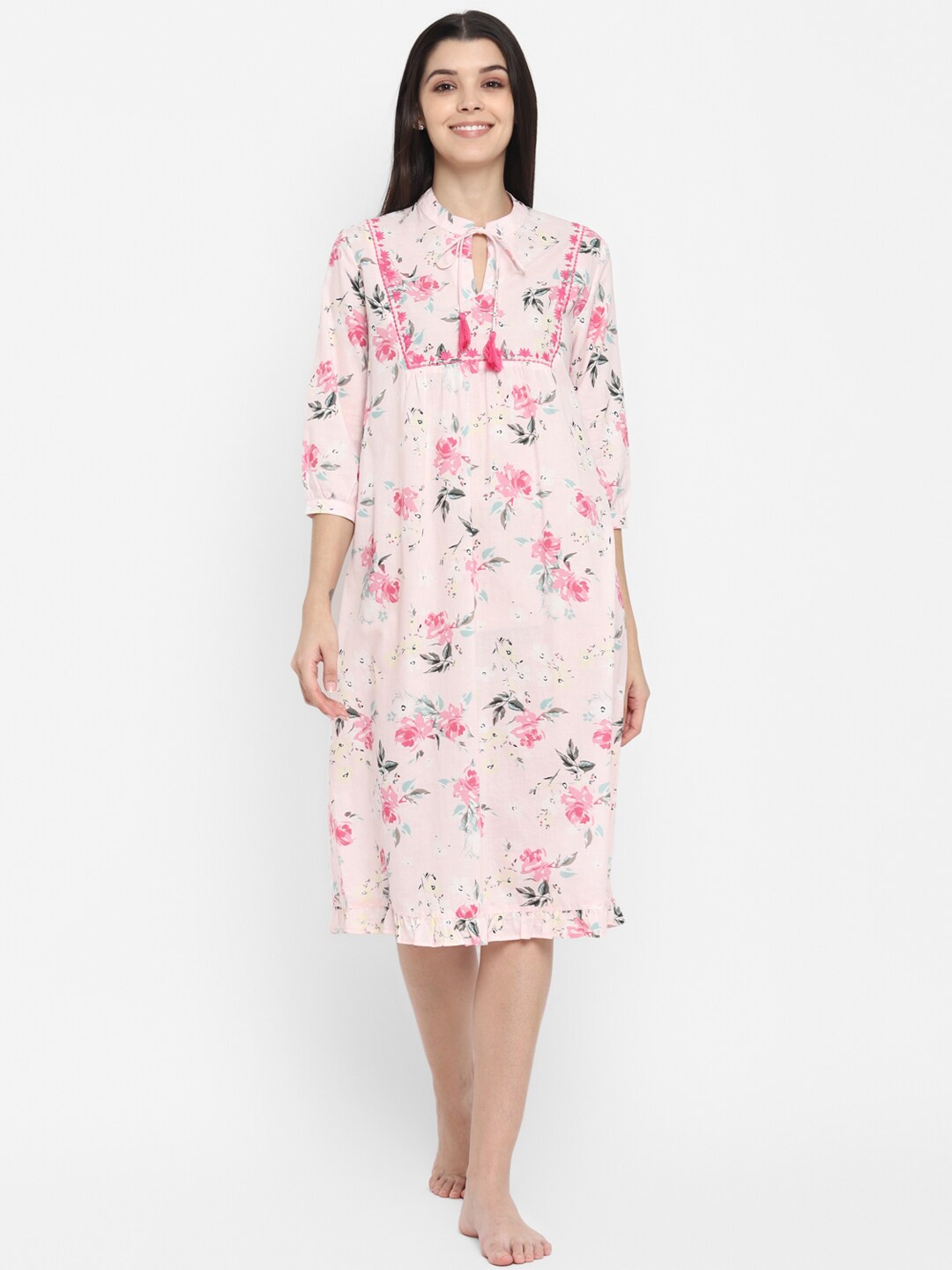 

BLANC9 Pink Floral Printed Maxi Nightdress