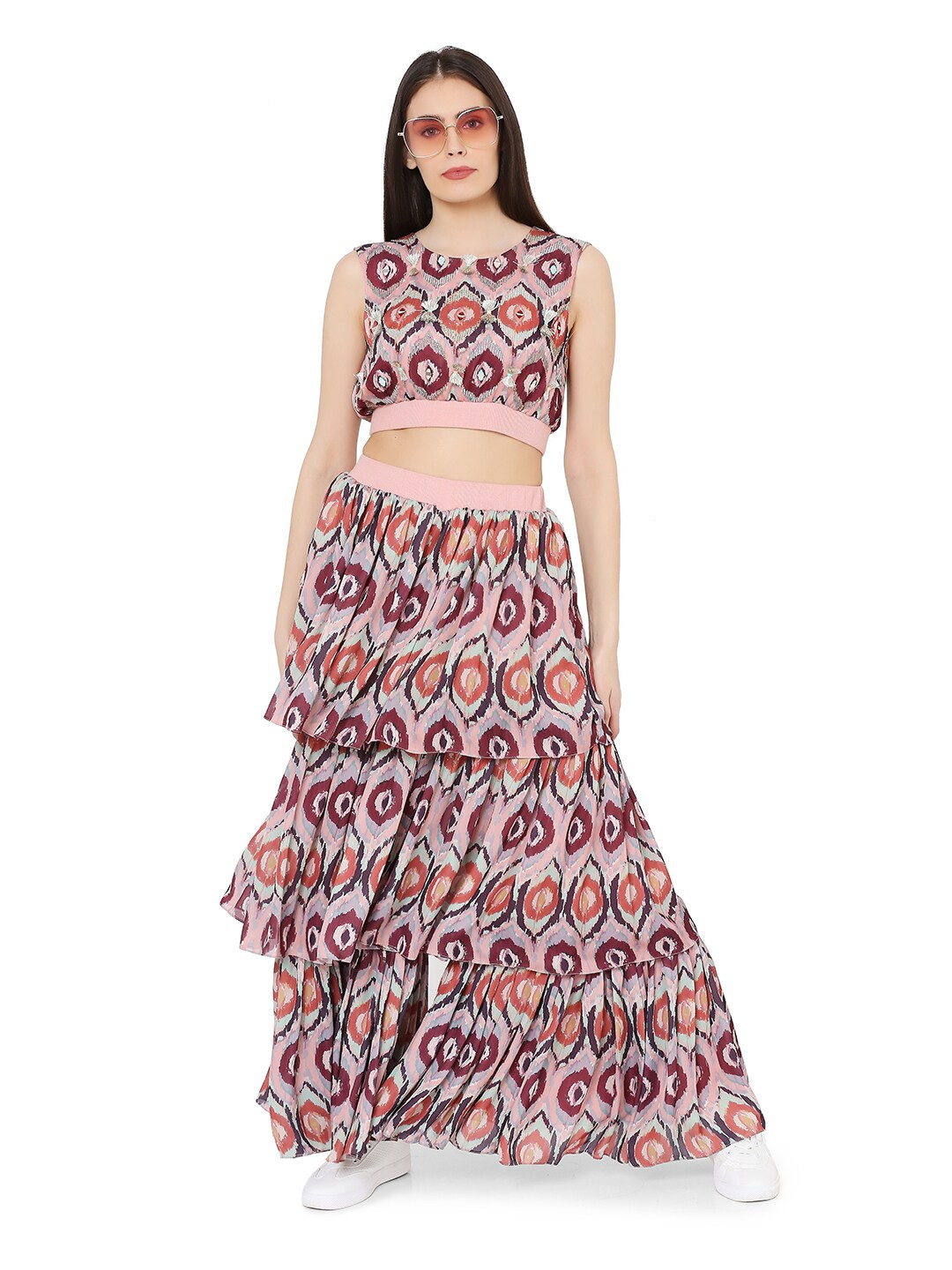

PS PRET BY PAYAL SINGHAL Women Pink & Red Printed Top with Sharara