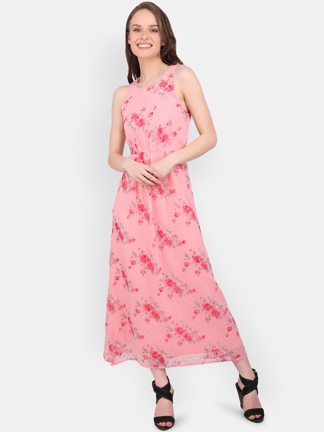 

MARC LOUIS Pink Floral Chiffon Maxi Dress