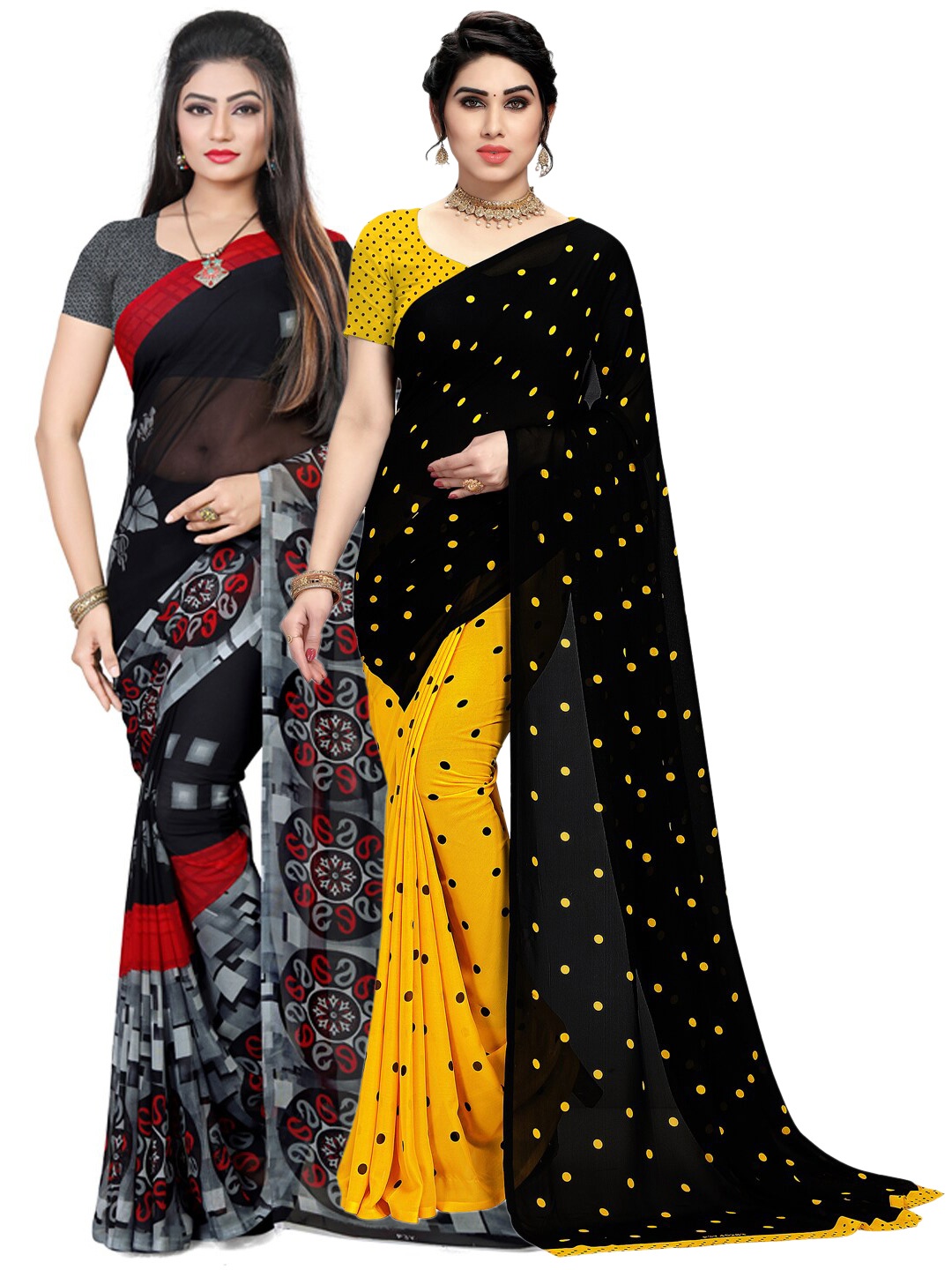 ANAND SAREES Pack Of 2 Black & Grey Poly Georgette Sarees