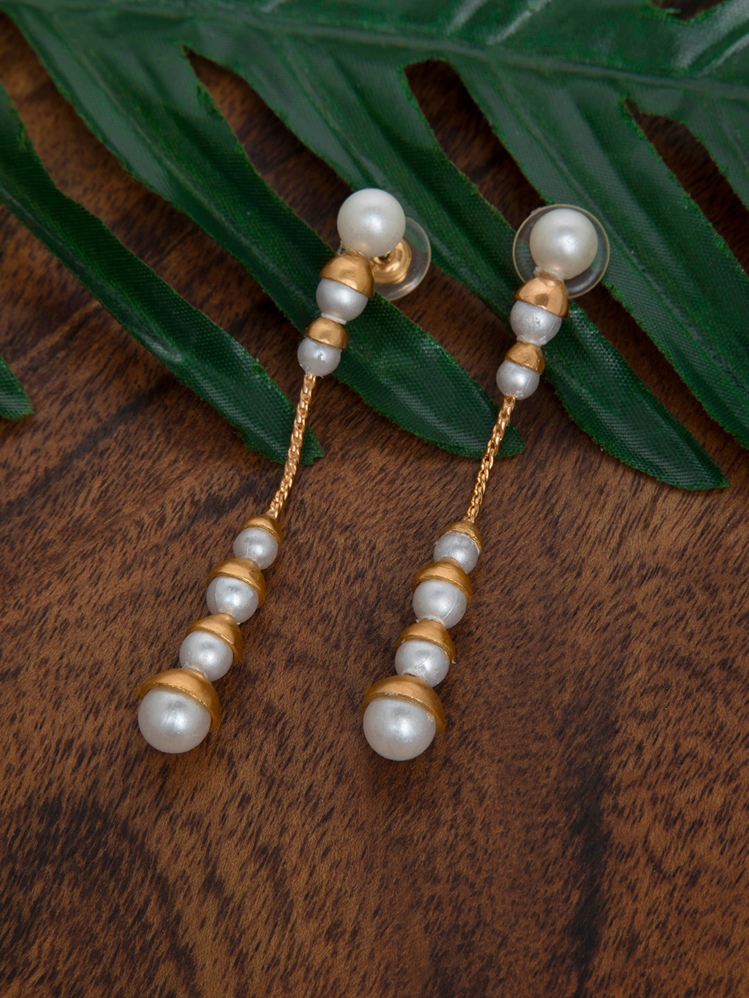 

INDYA Gold-Toned Pearl Dangler Earrings
