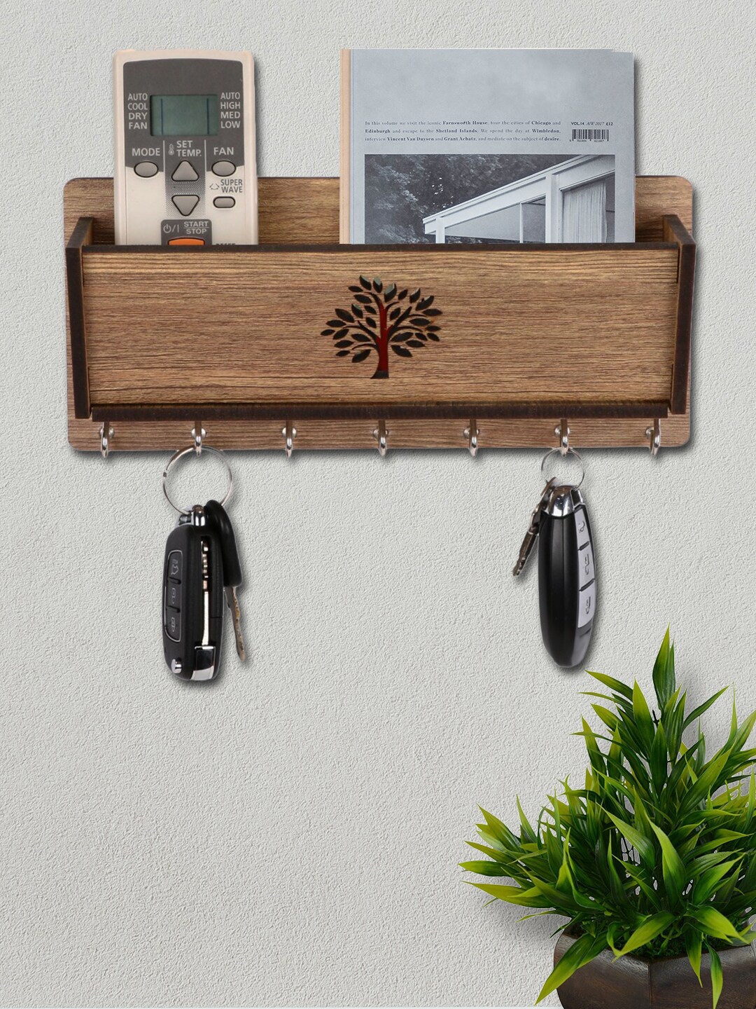 

ROMEE Brown Solid Wooden Key Holder With 1 Organizer