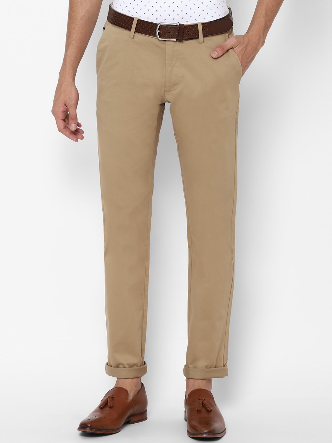 

Allen Solly Men Khaki Solid Slim Fit Regular Trousers