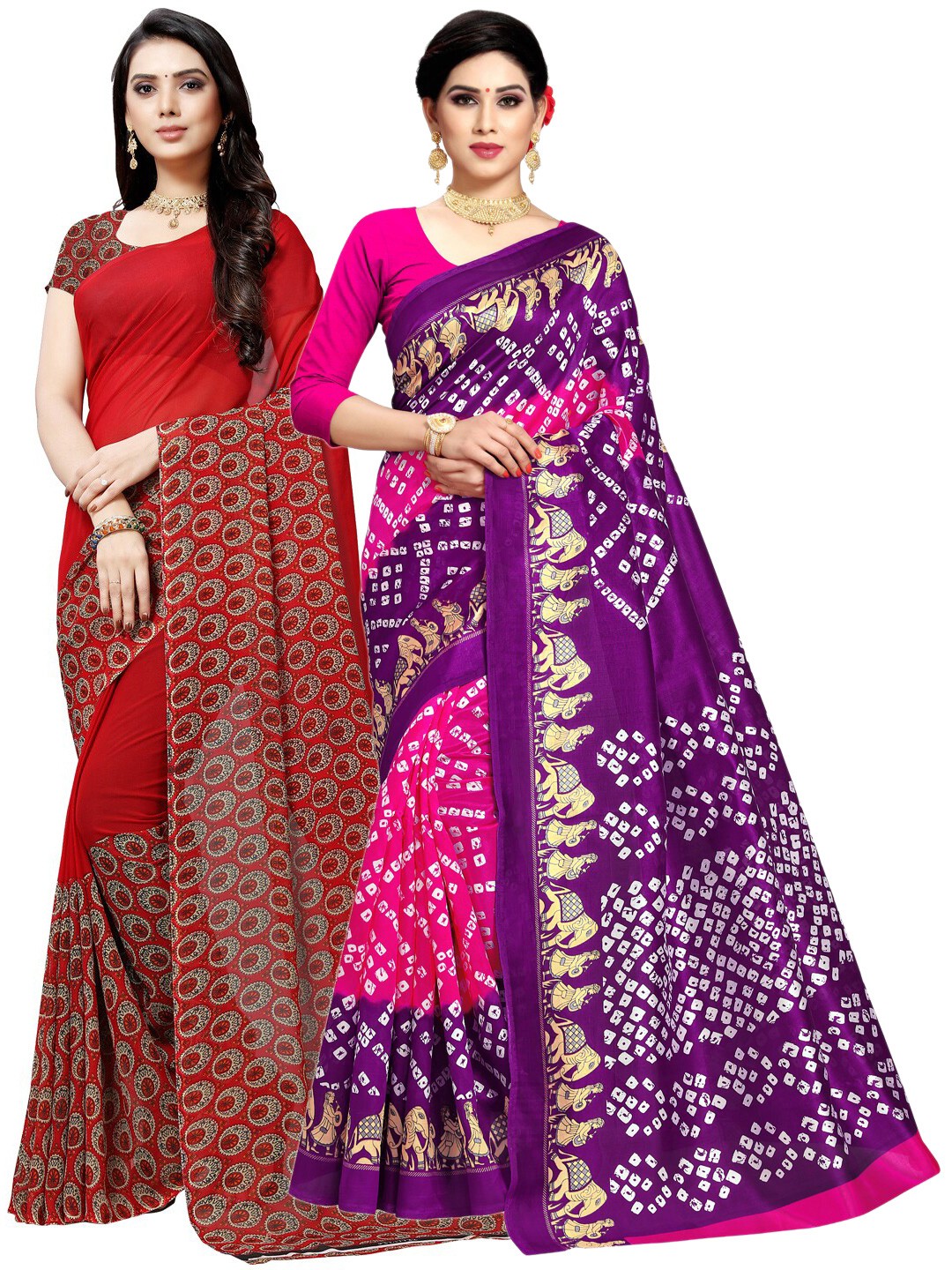 

KALINI Purple & Pink Set of 2 Poly Georgette Saree