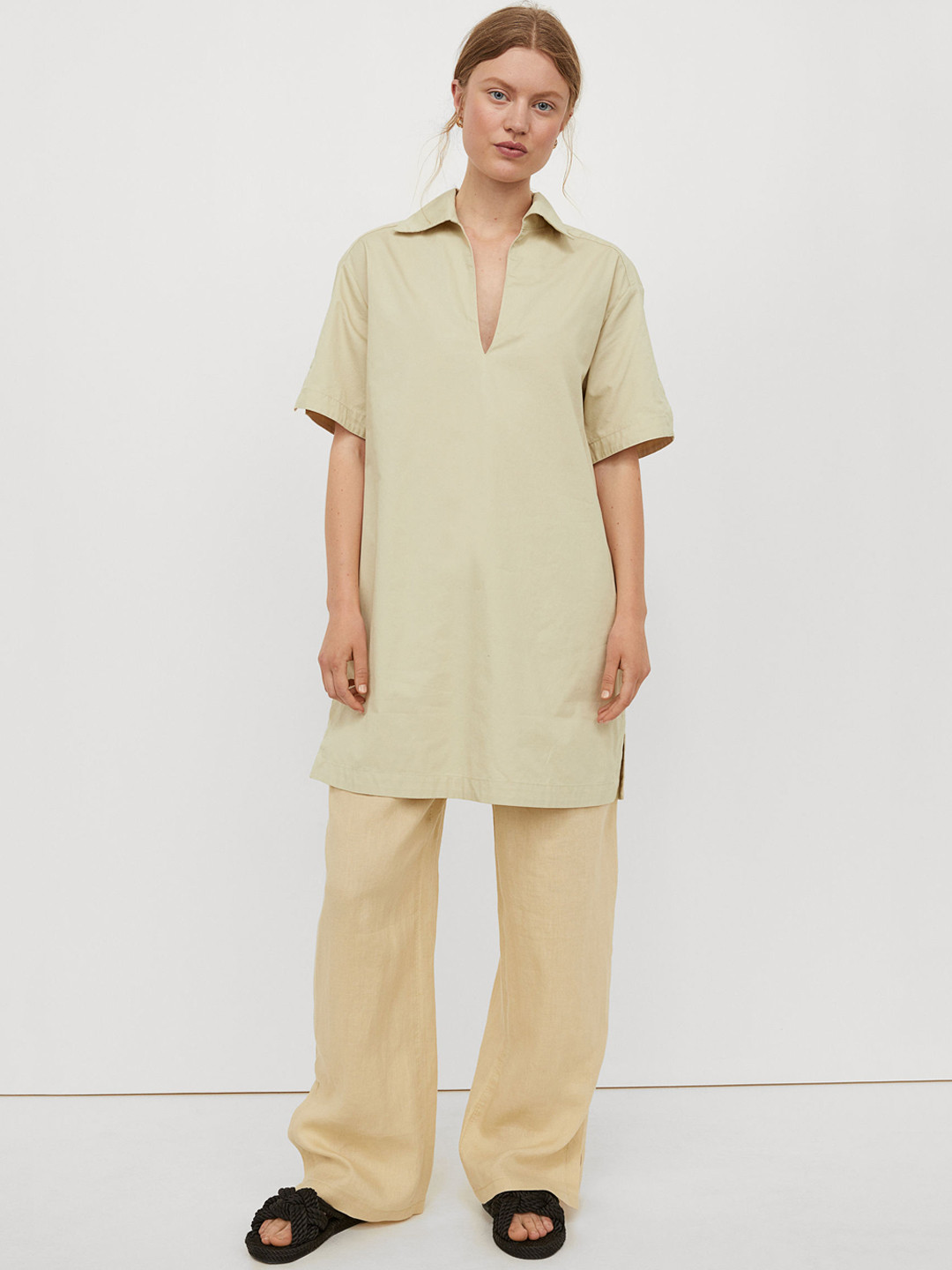 

H&M Women Beige Cotton Twill Dress