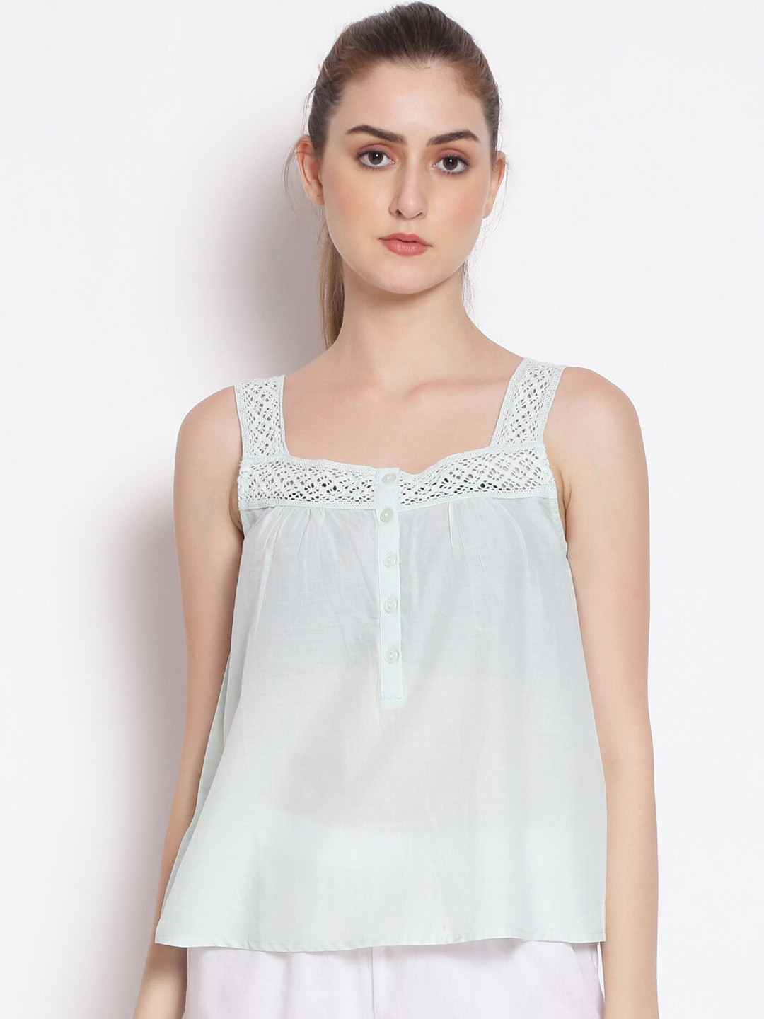 

Oxolloxo Women Sea Green Solid Cotton Lounge Top