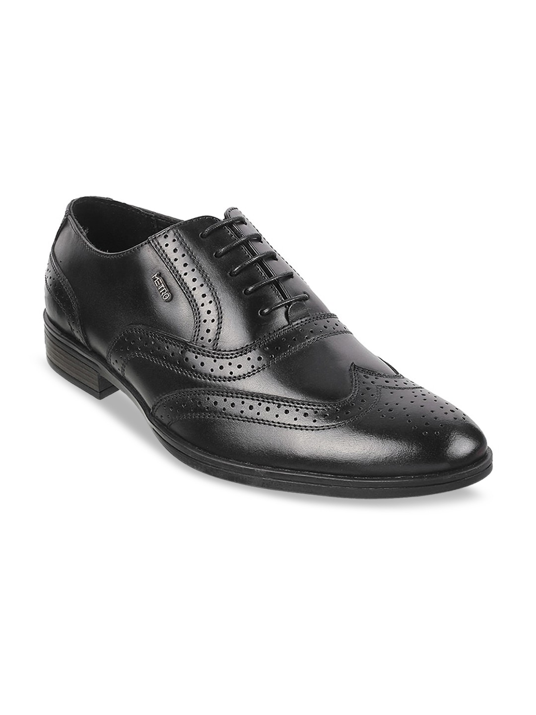 

Metro Men Black Solid Leather Formal Brogues