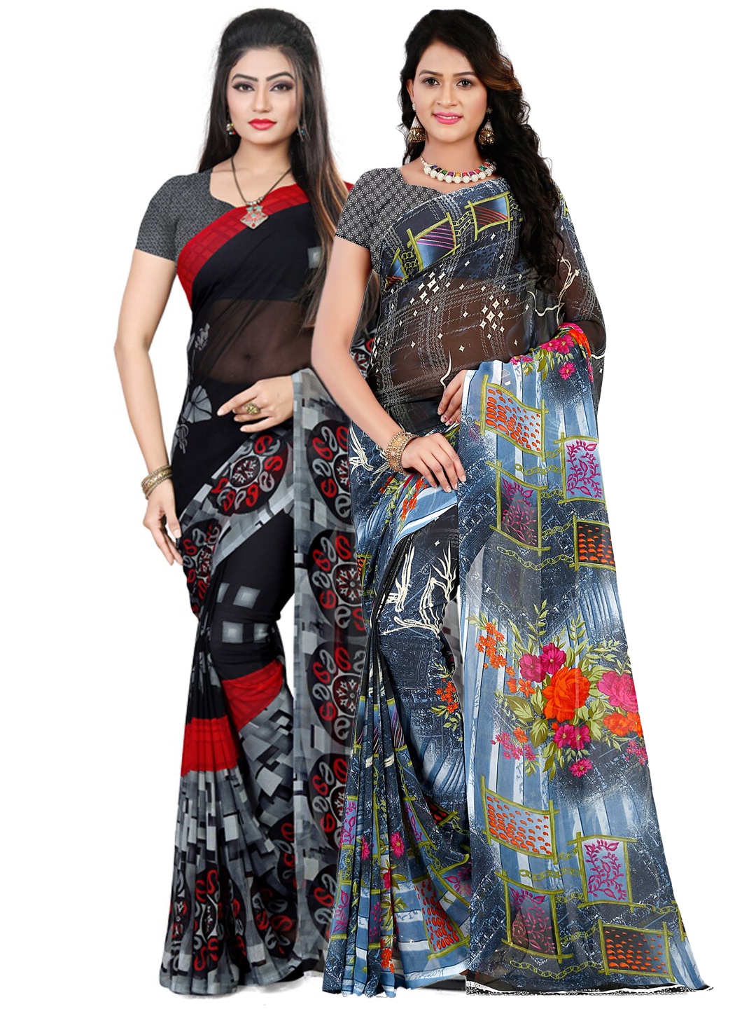

ANAND SAREES Women Pack of 2 Printed Saree, Grey