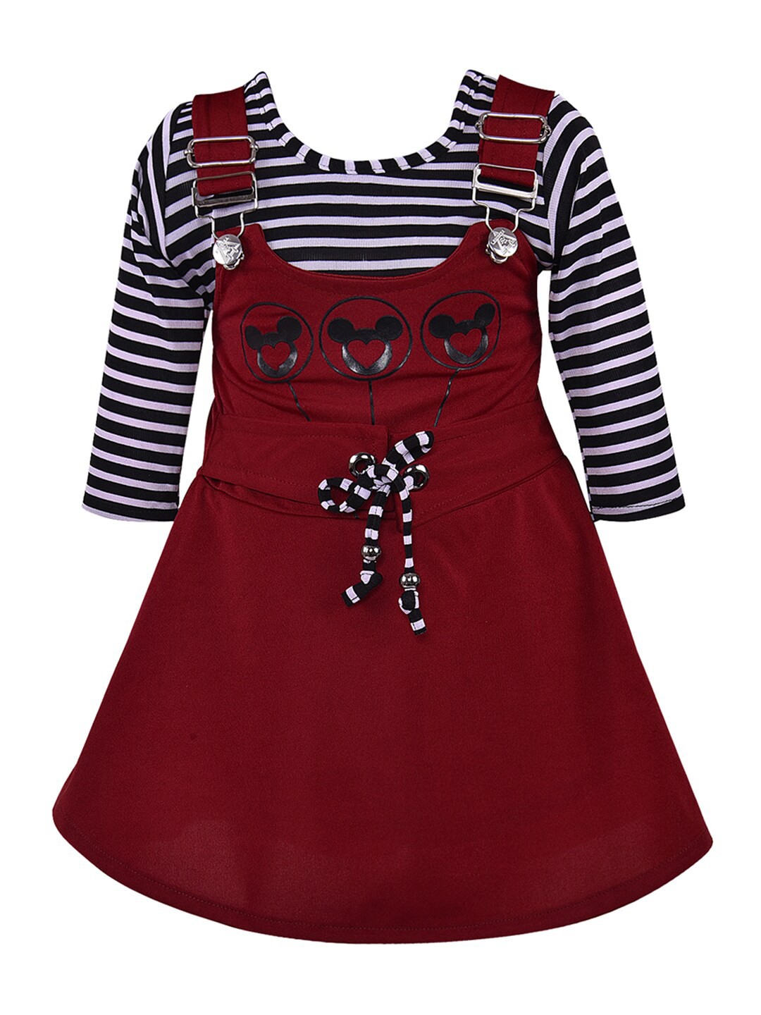 

Wish Karo Girls Maroon & Black Striped Top with Skirt