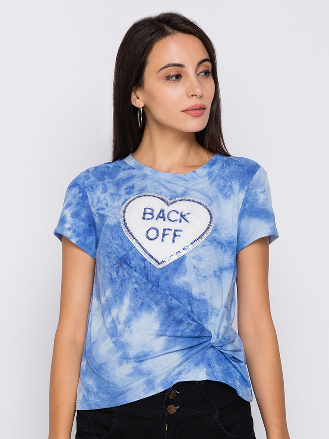 

Globus Women Blue Printed Dyed Applique T-shirt