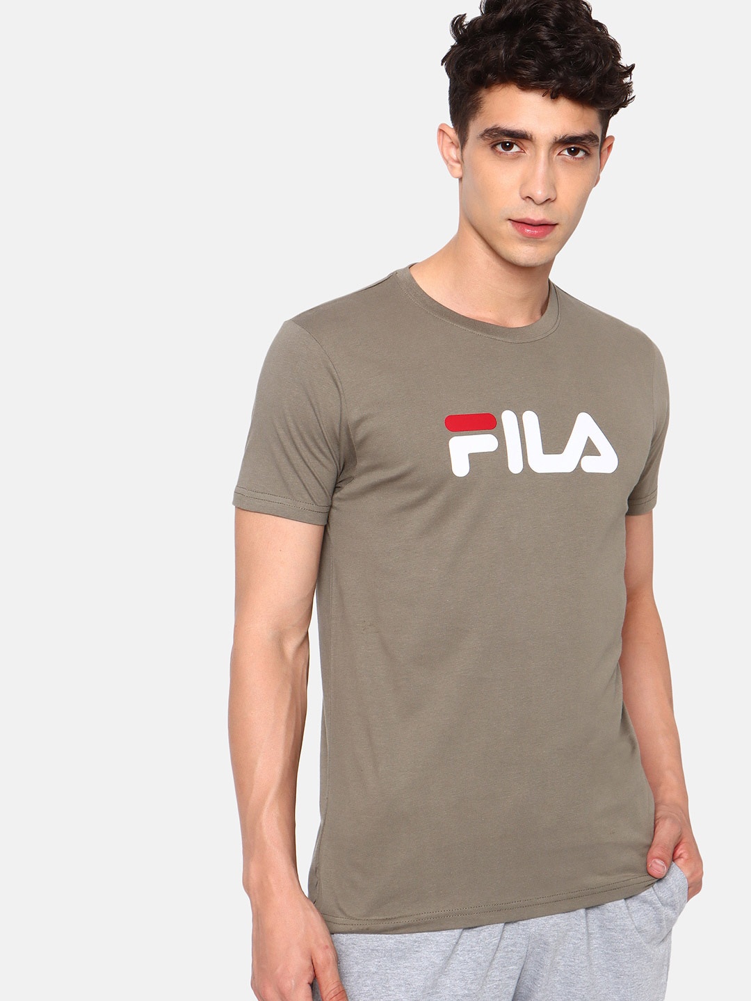 

FILA Men Olive & White Brand Logo Printed T-shirt