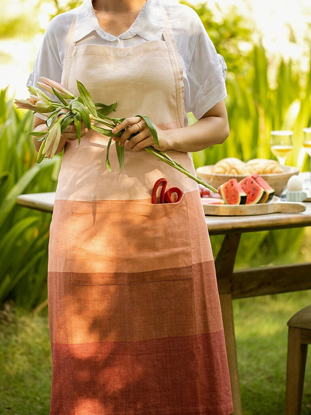 

ellementry Brown & Peach-Coloured Striped Cotton Kitchen Apron