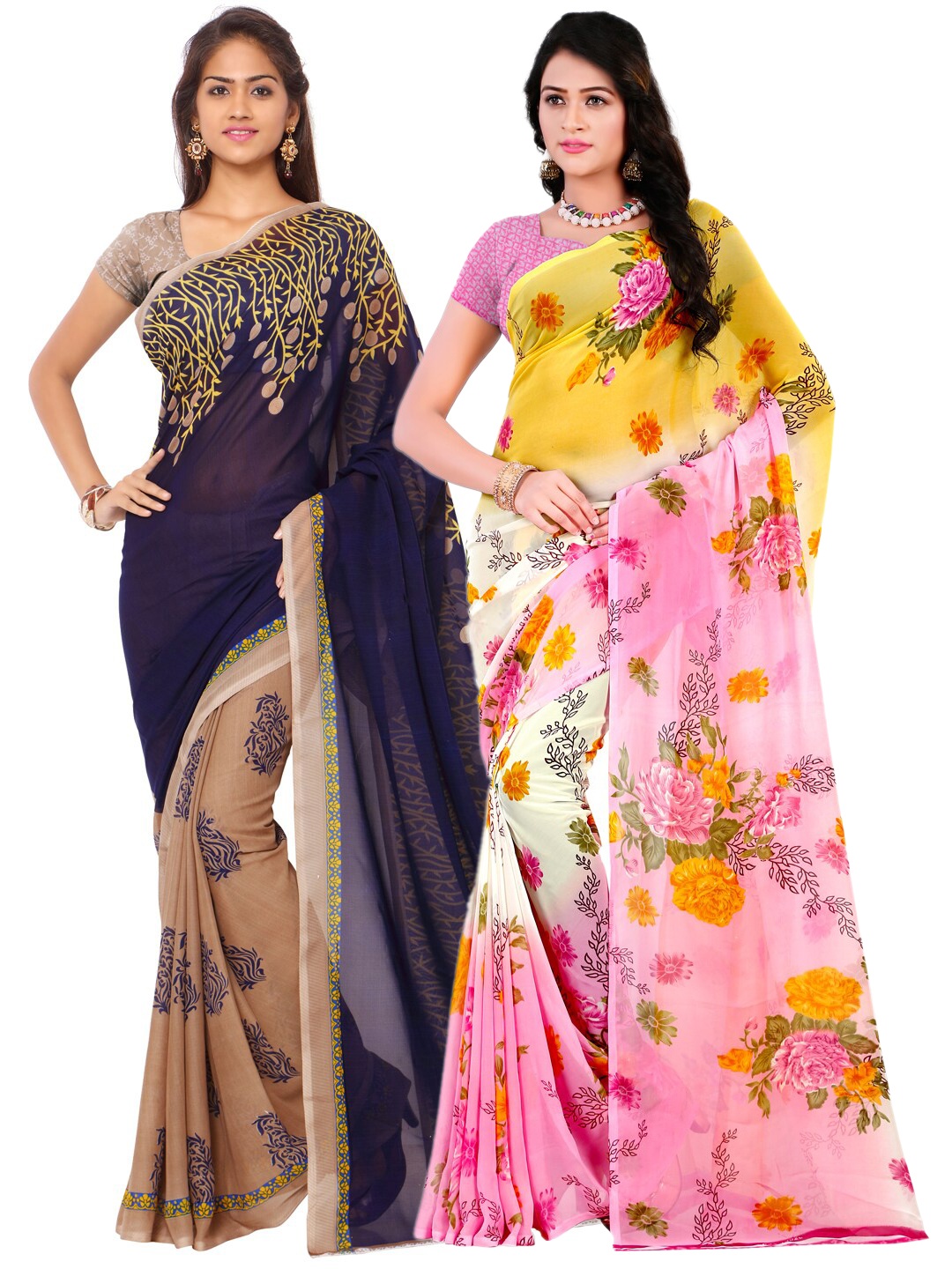 ANAND SAREES Women Pack of 2 Multi Printed Saree, Pink