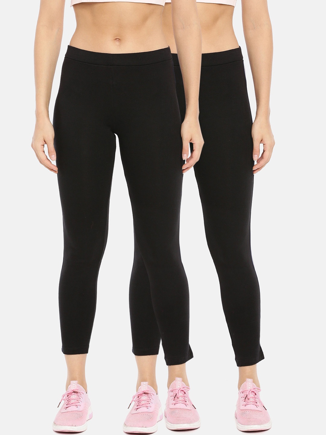 

GOLDSTROMS Women Pack Of 2 Solid Slim-Fit Ankle-Length Track Pants, Black