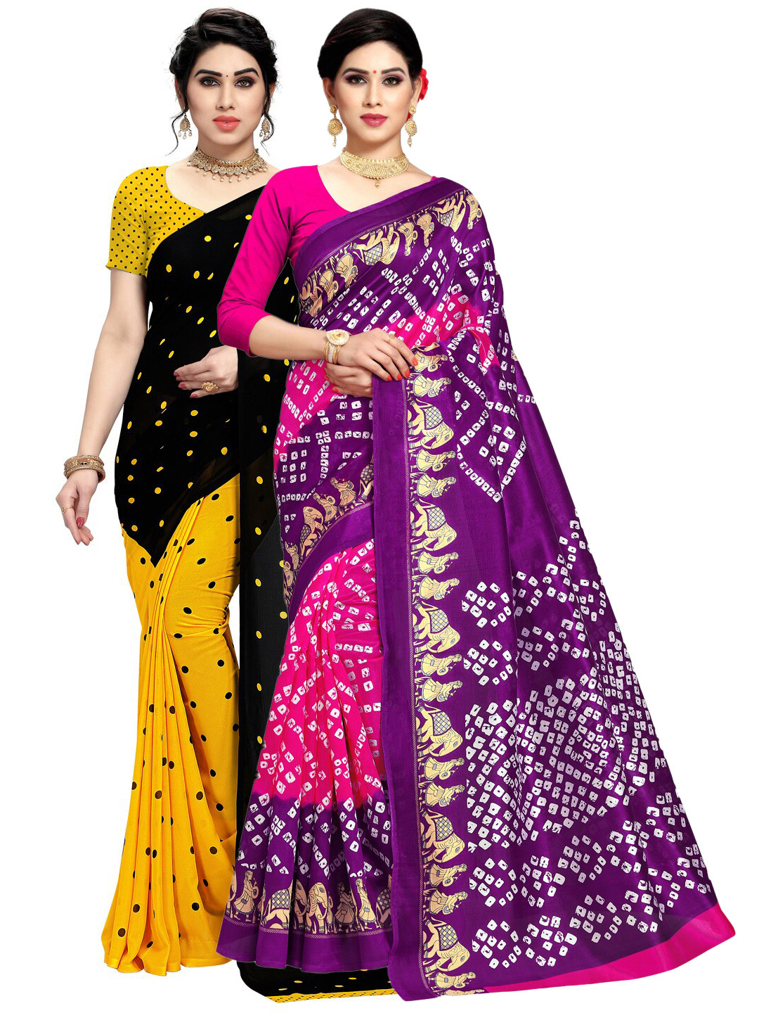 

KALINI Pack Of 2 Purple & Yellow Poly Georgette Sarees