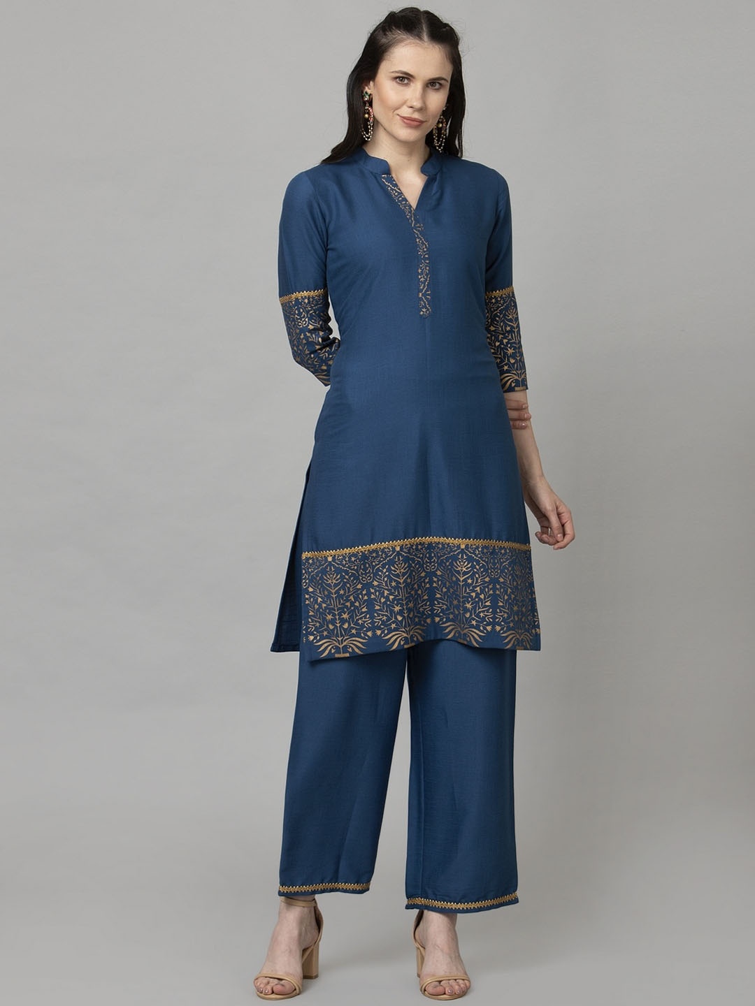 

SANISA Women Navy Blue Pure Cotton Kurta with Palazzos