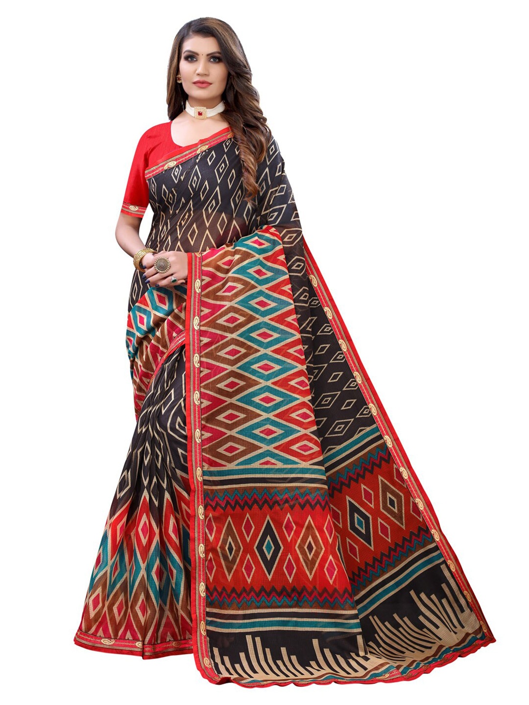 

KALINI Multicoloured Printed Poly Cotton Saree, Multi