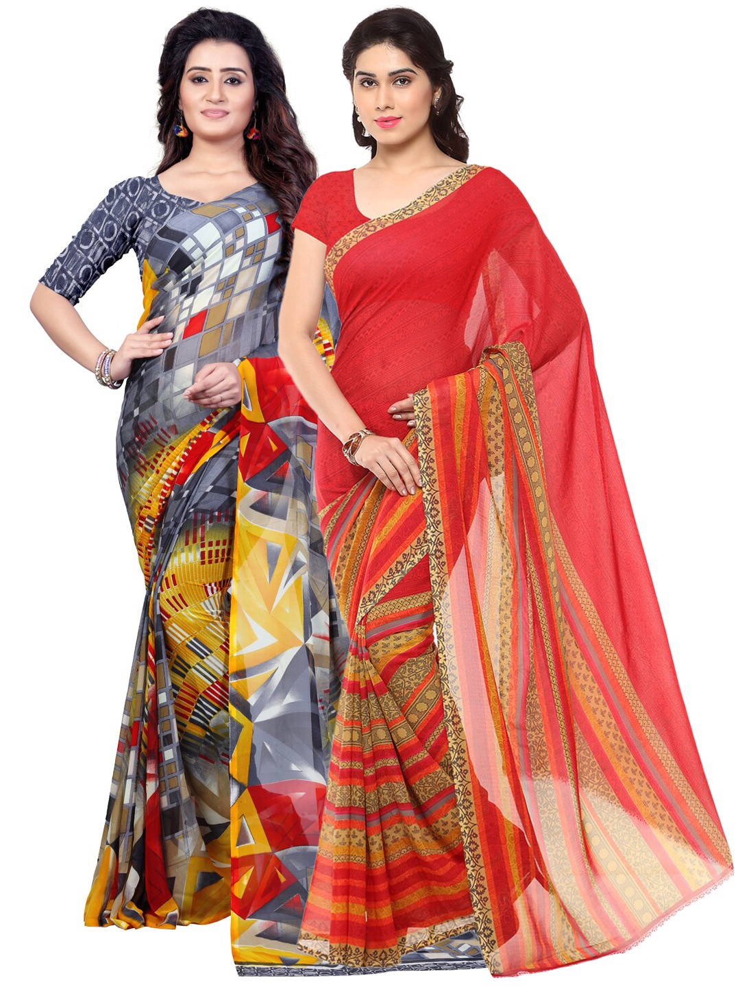 

ANAND SAREES Red & Multicoloured Set of 2 Poly Georgette Saree