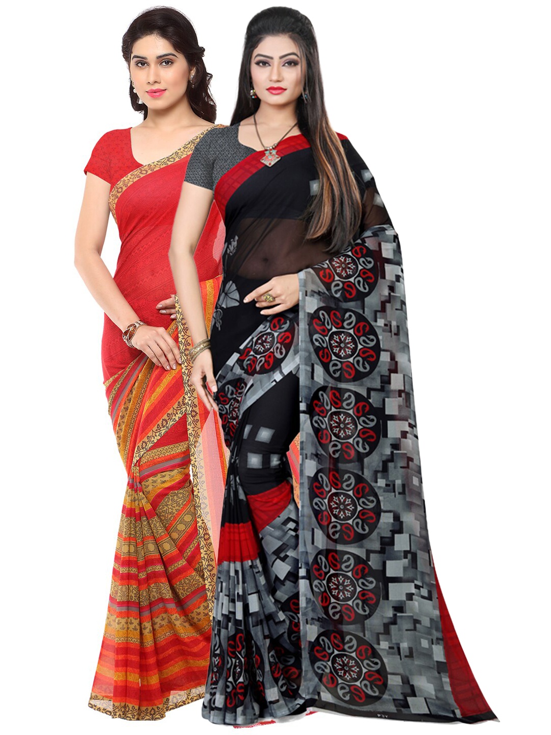 

ANAND SAREES Pack Of 2 Black & Red Ethnic Motifs Saree