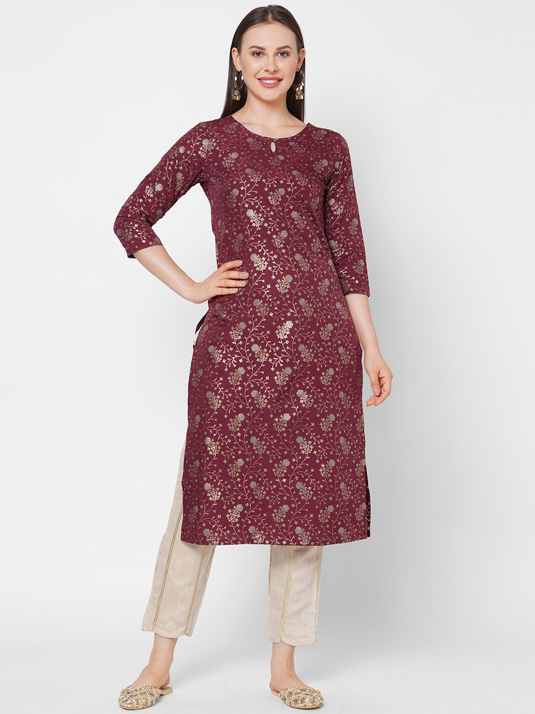 

Os Women Maroon Ethnic Motifs Printed Crepe Kurta